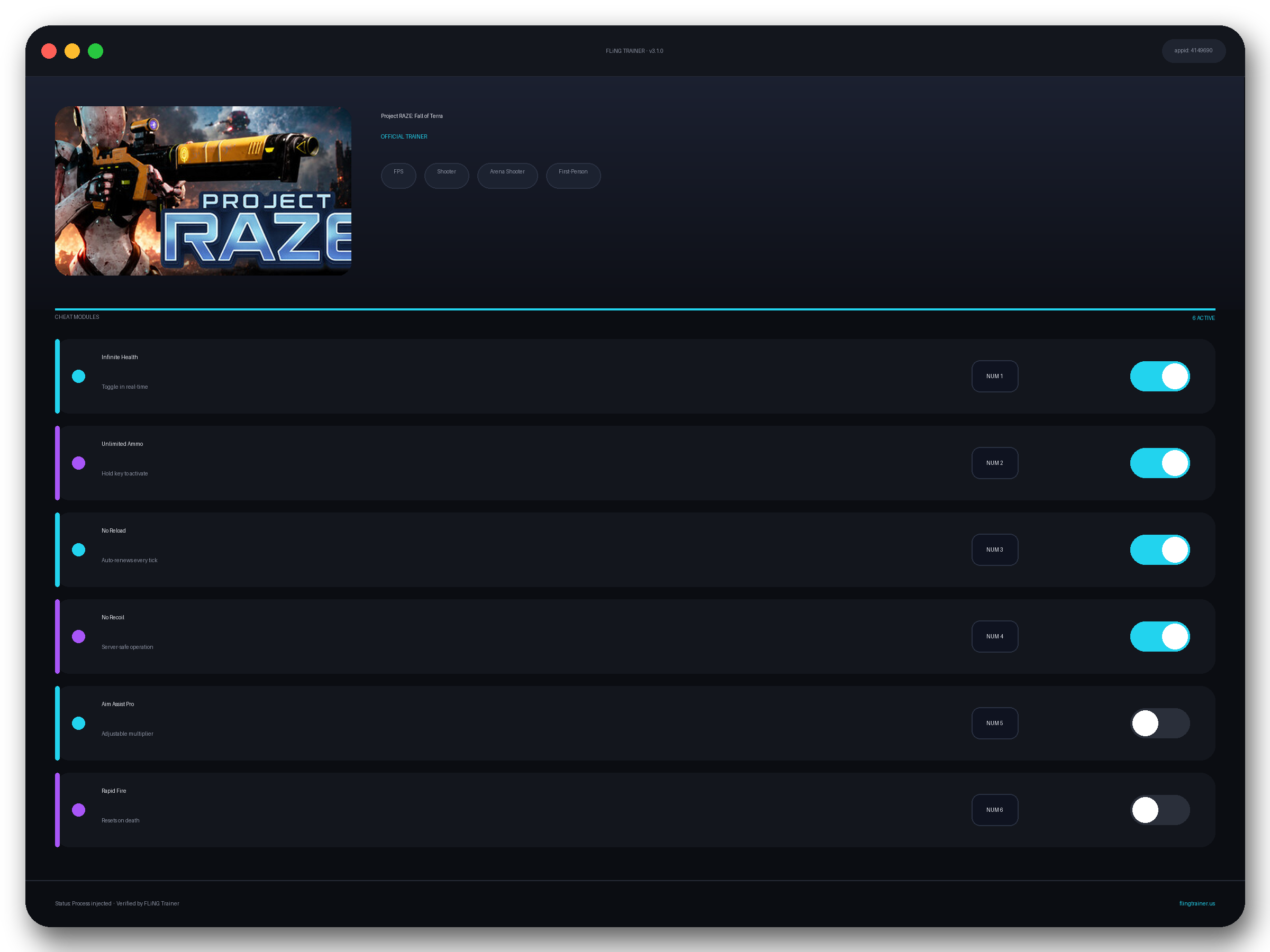 Project RAZE: Fall of Terra Trainer interface
