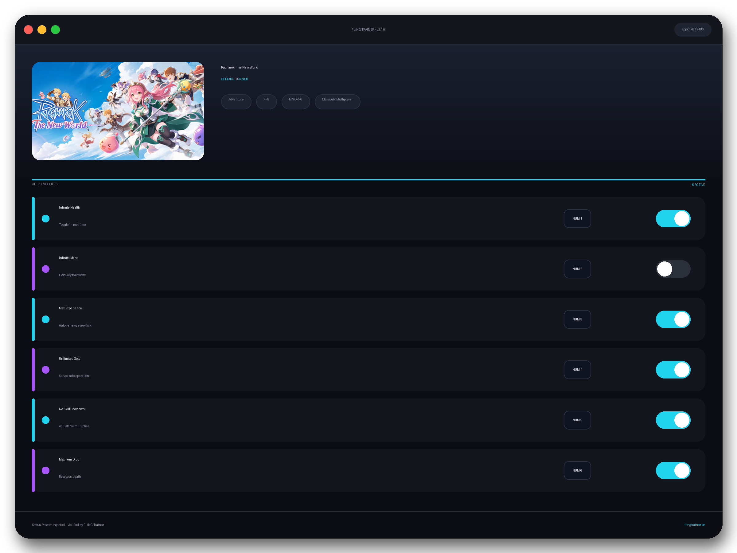 Ragnarok: The New World Trainer interface