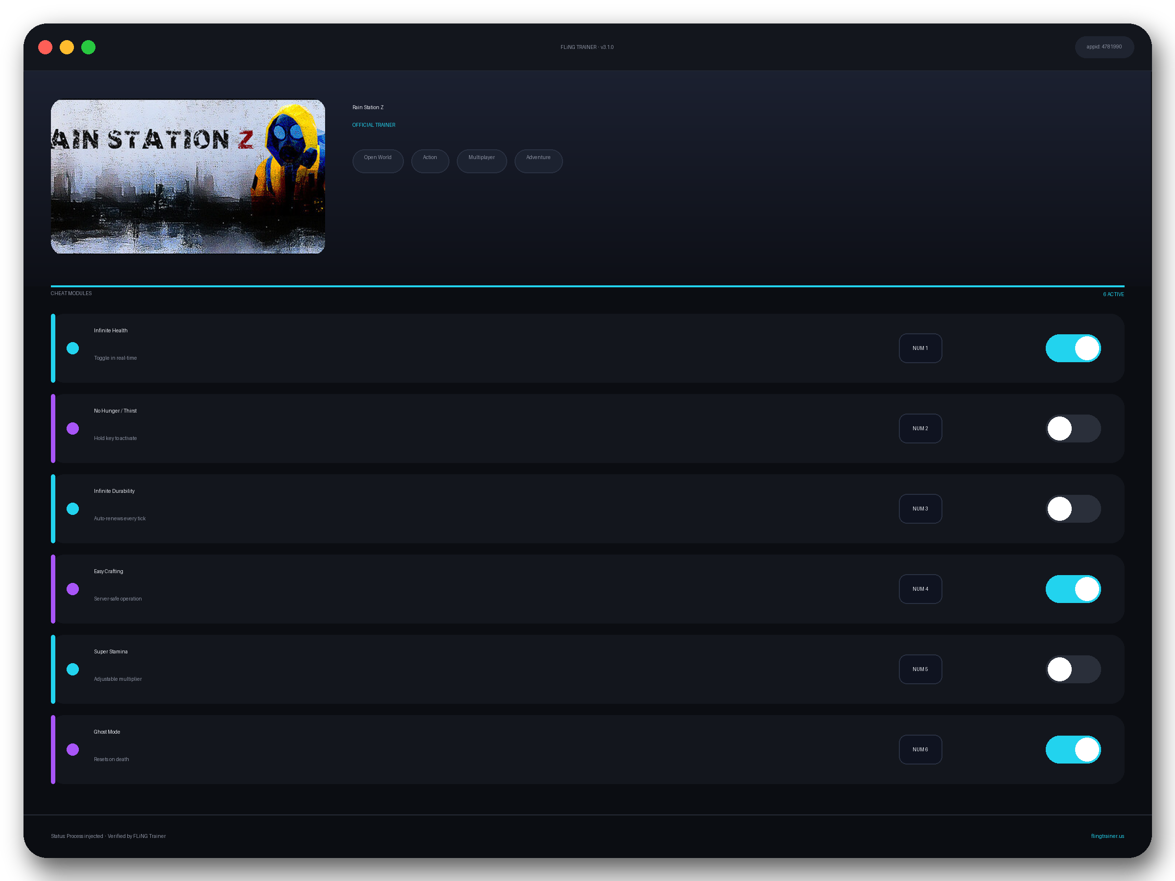 Rain Station Z Trainer interface