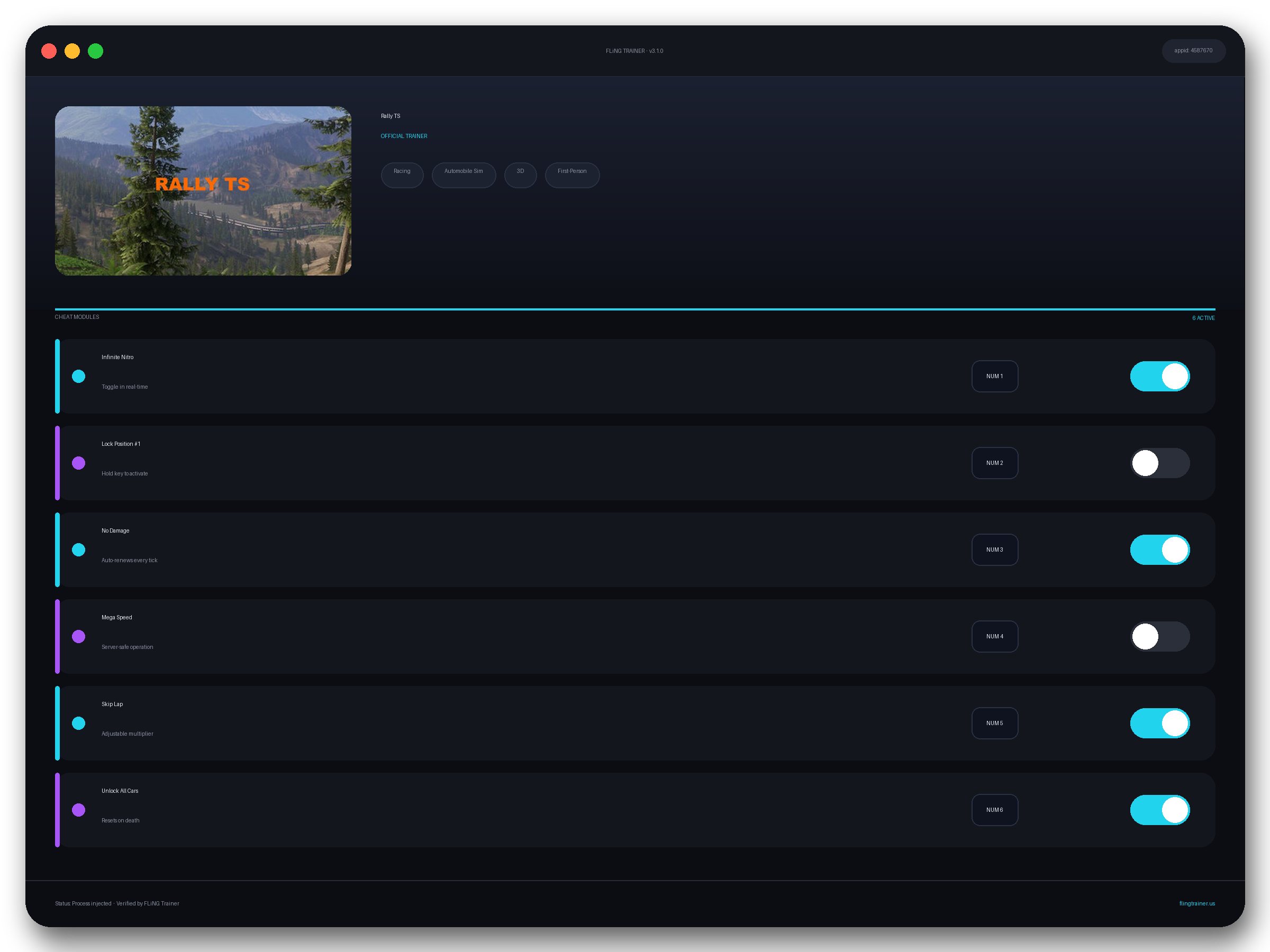 Rally TS Trainer interface
