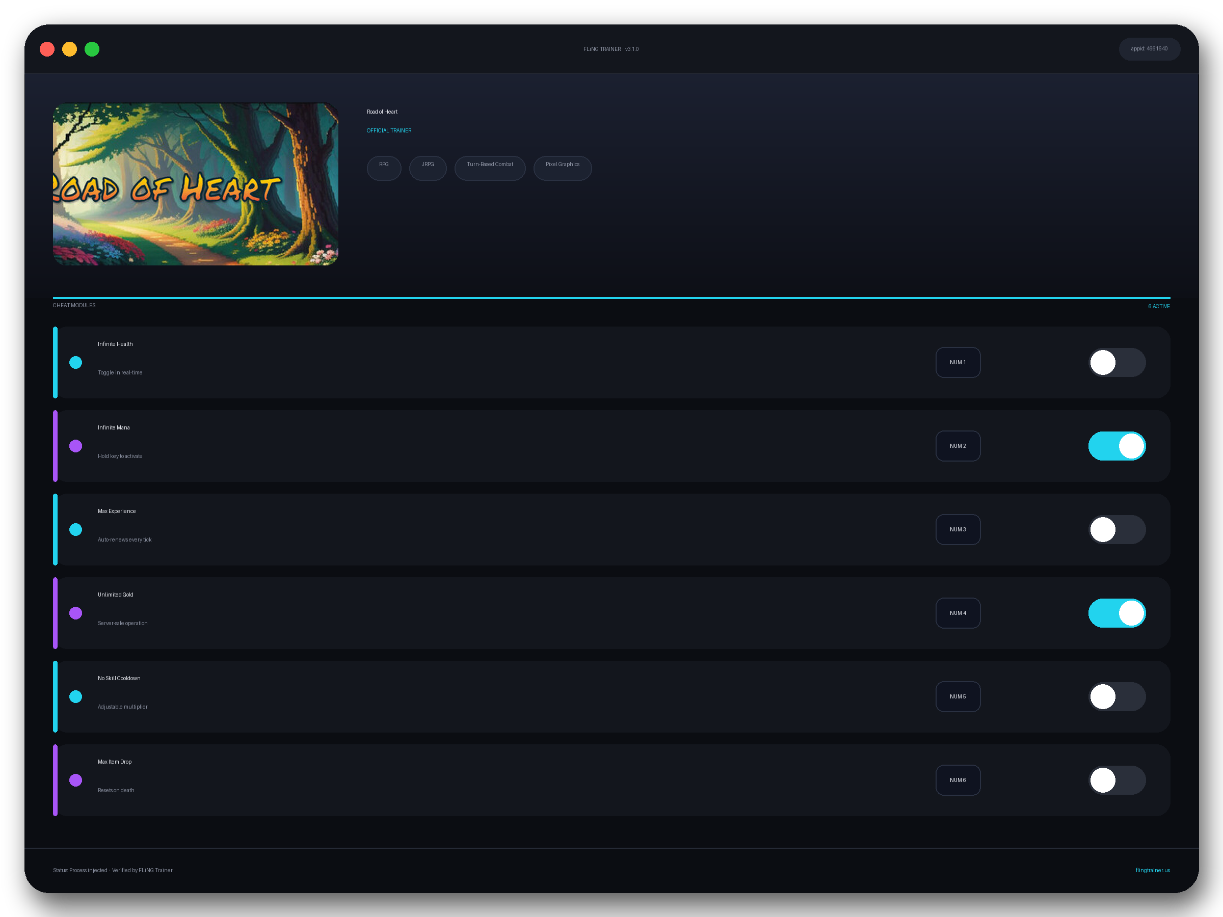 Road of Heart Trainer interface