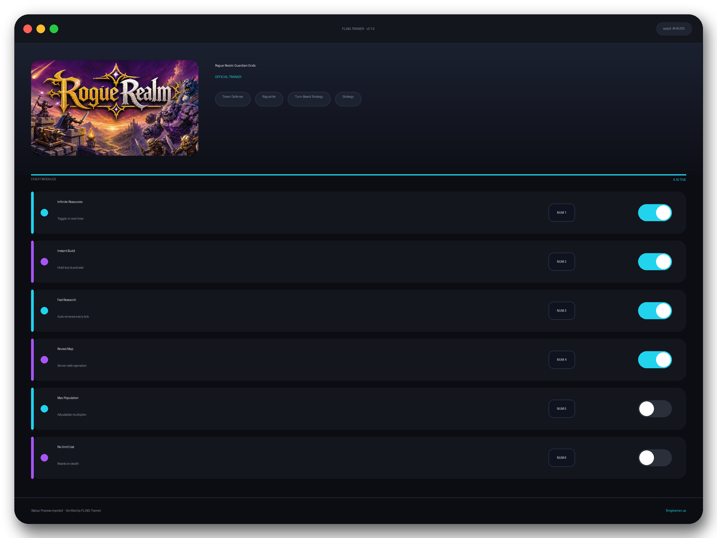 Rogue Realm: Guardian Grids Trainer interface
