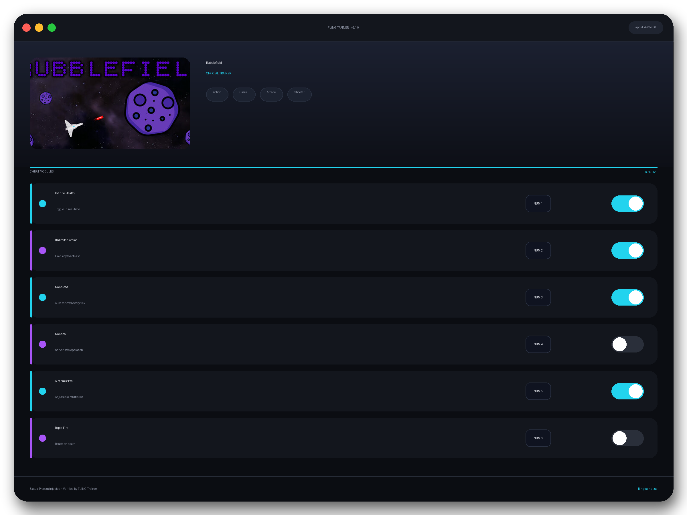 Rubblefield Trainer interface