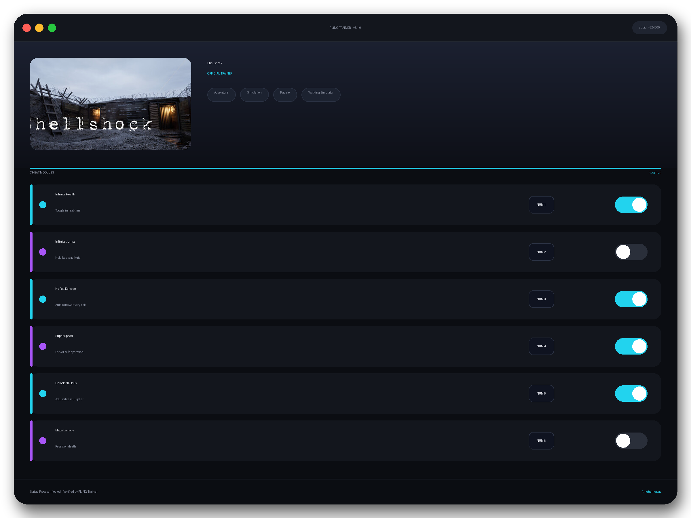 Shellshock Trainer interface