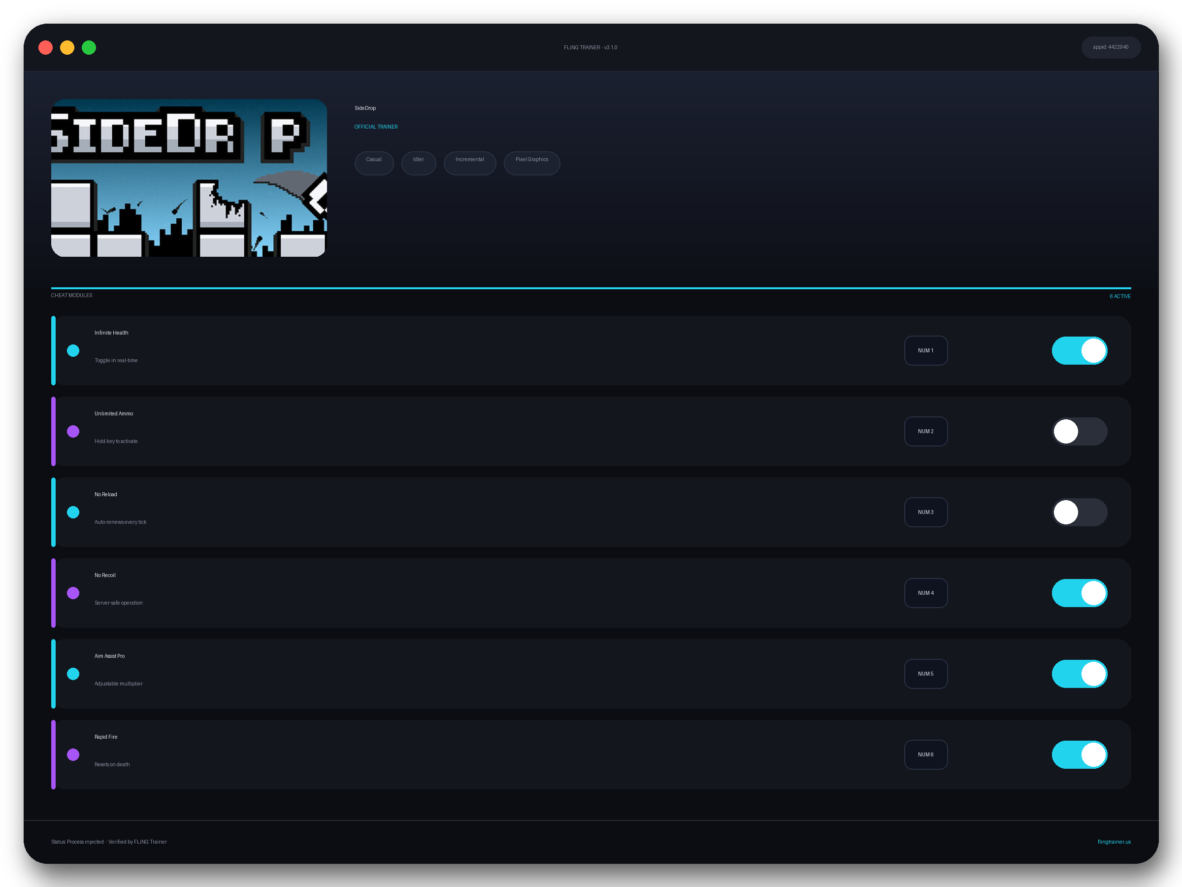 SideDrop Trainer interface