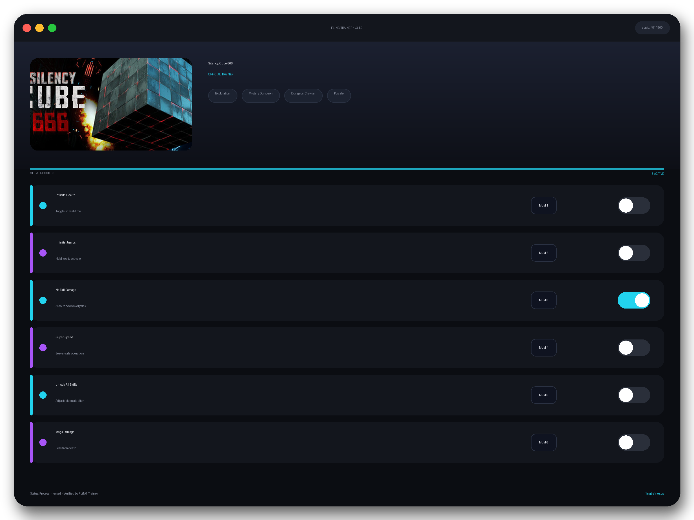 Silency: Cube 666 Trainer interface