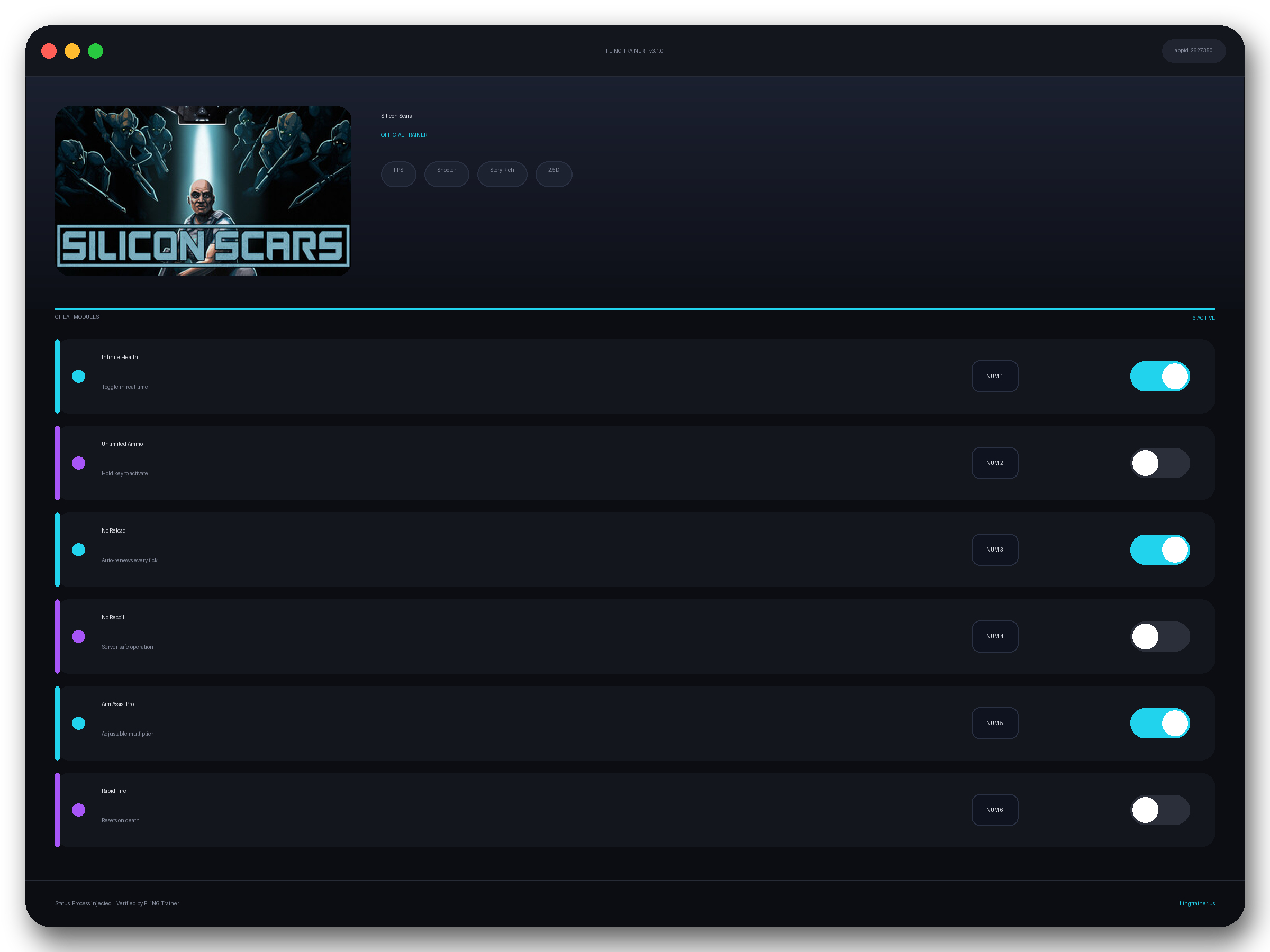 Silicon Scars Trainer interface