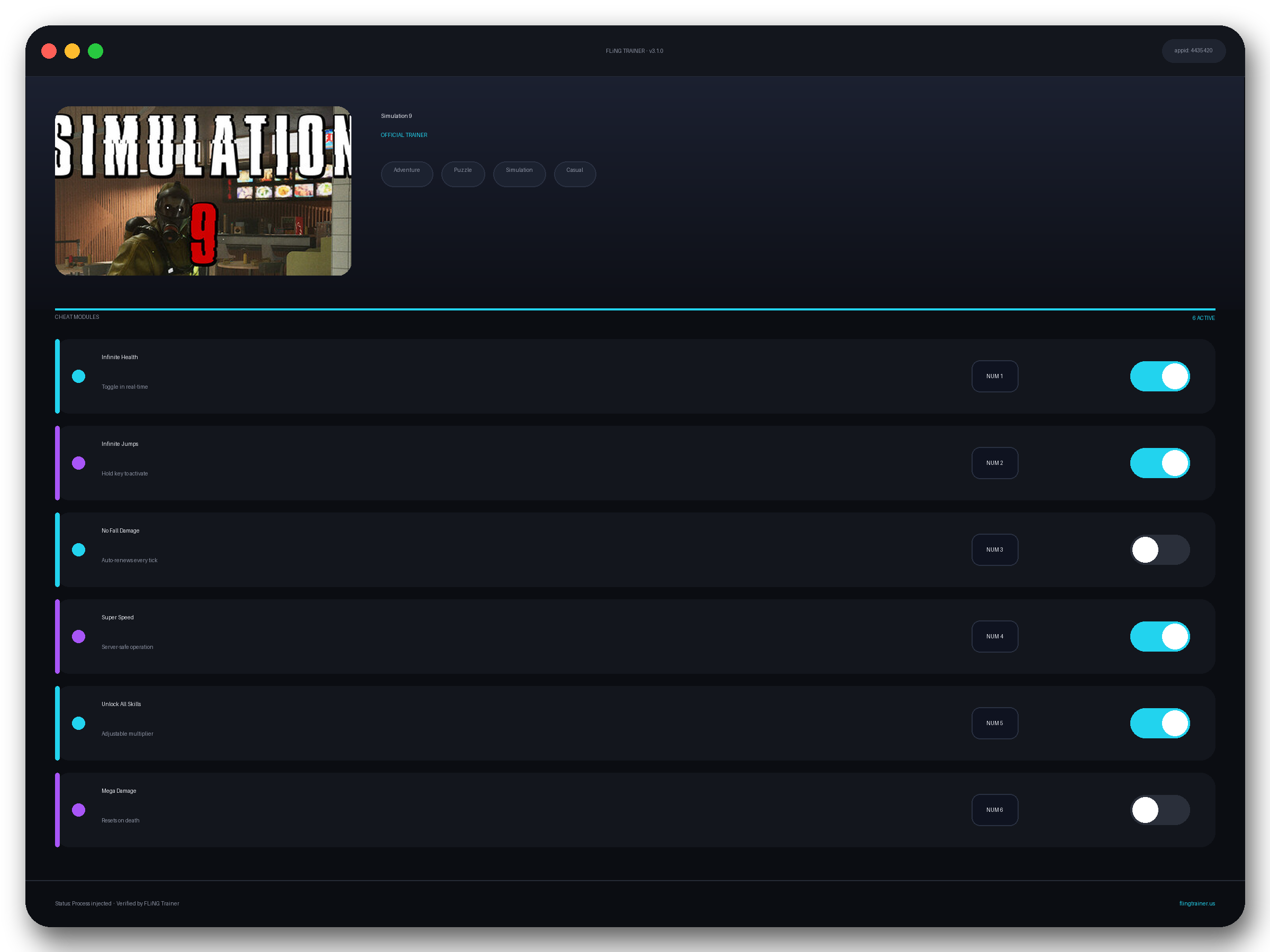 Simulation 9 Trainer interface
