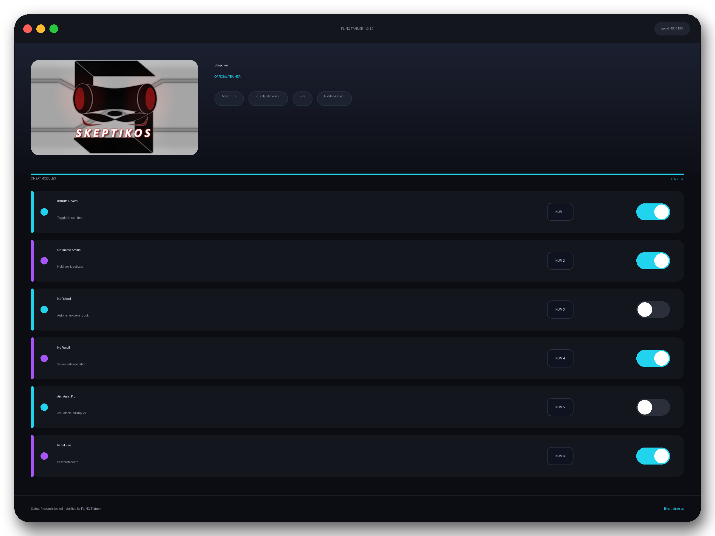 Skeptikos Trainer interface