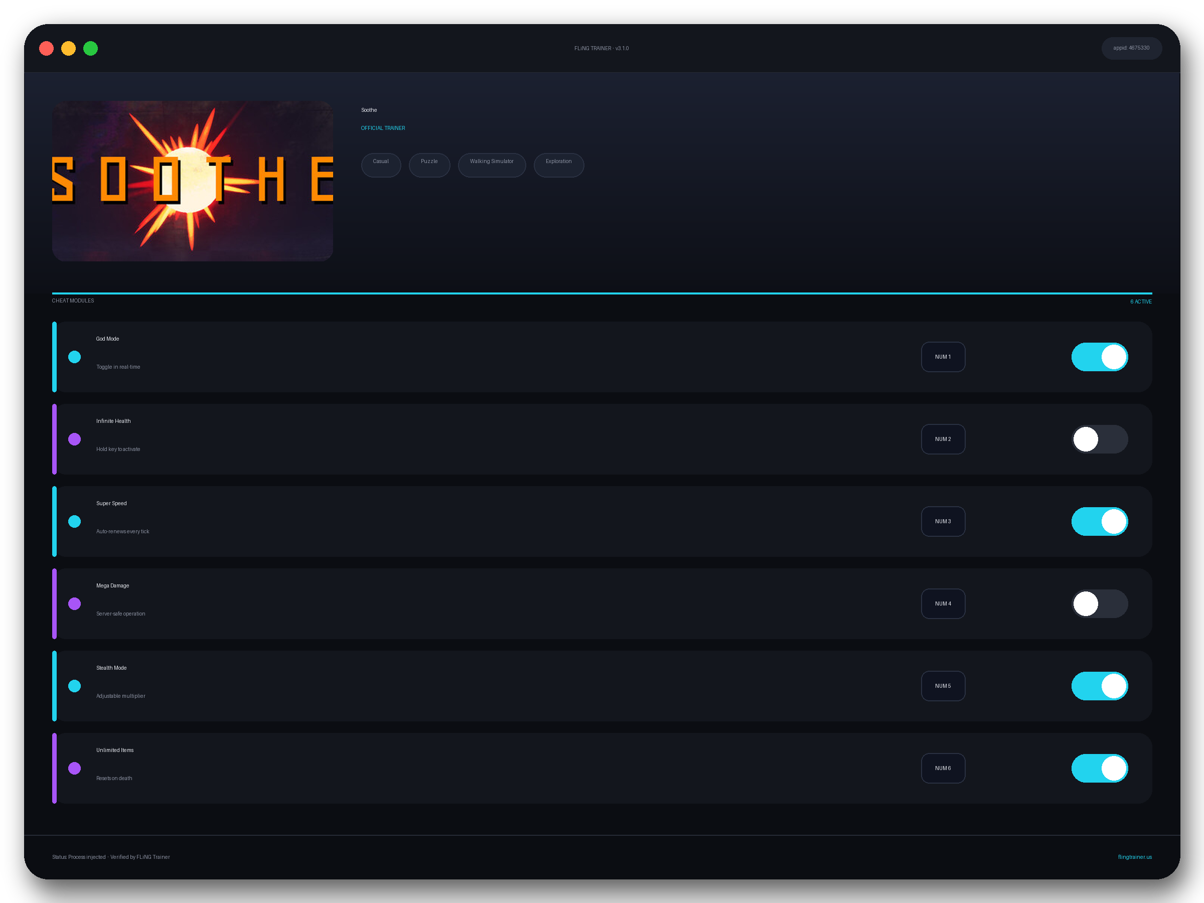 Soothe Trainer interface
