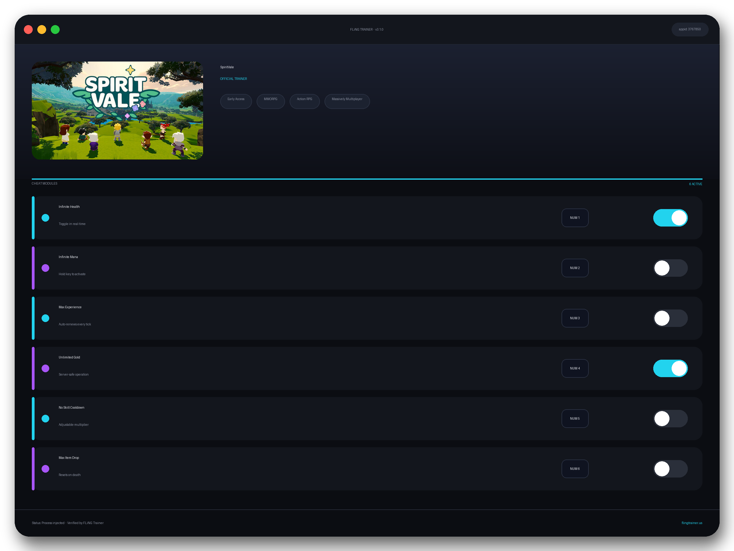 SpiritVale Trainer interface