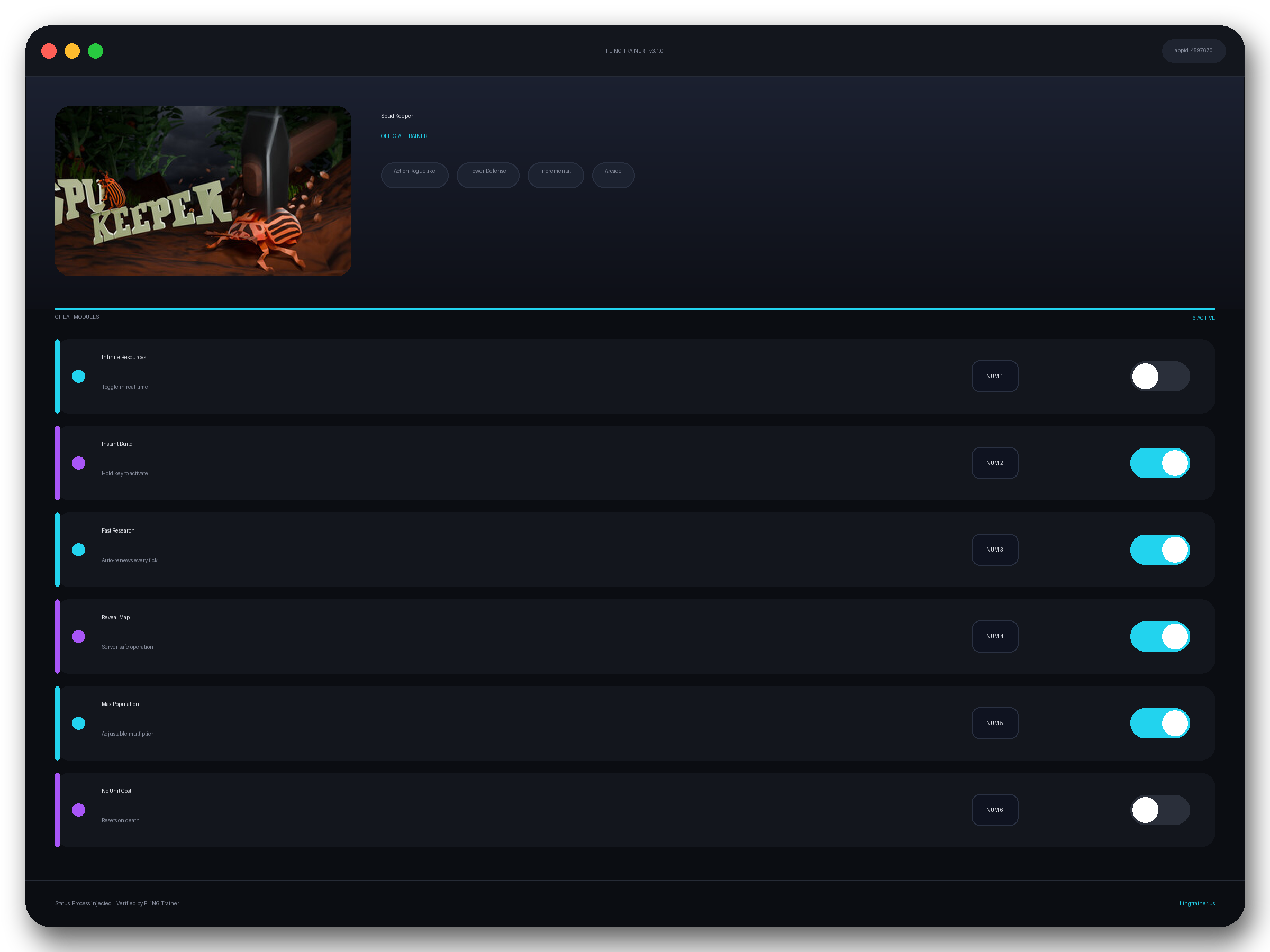 Spud Keeper Trainer interface