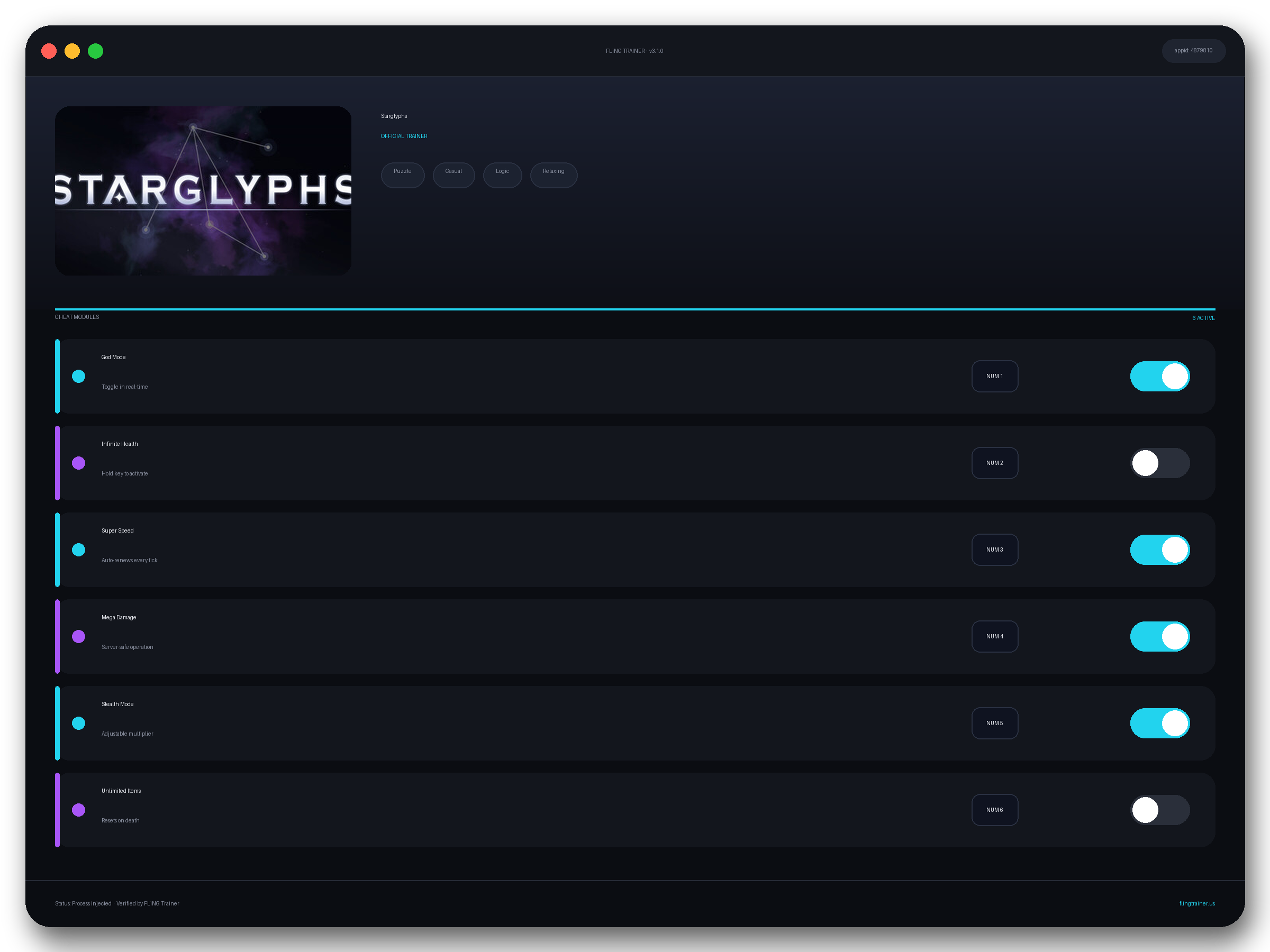 Starglyphs Trainer interface