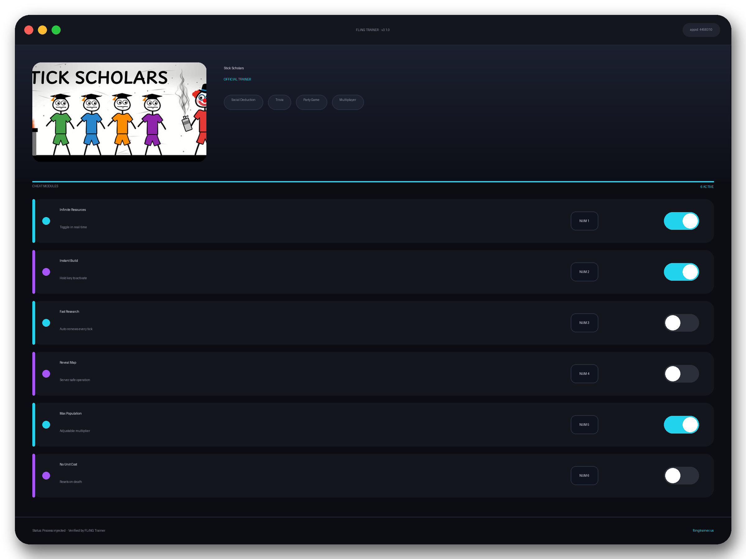 Stick Scholars Trainer interface