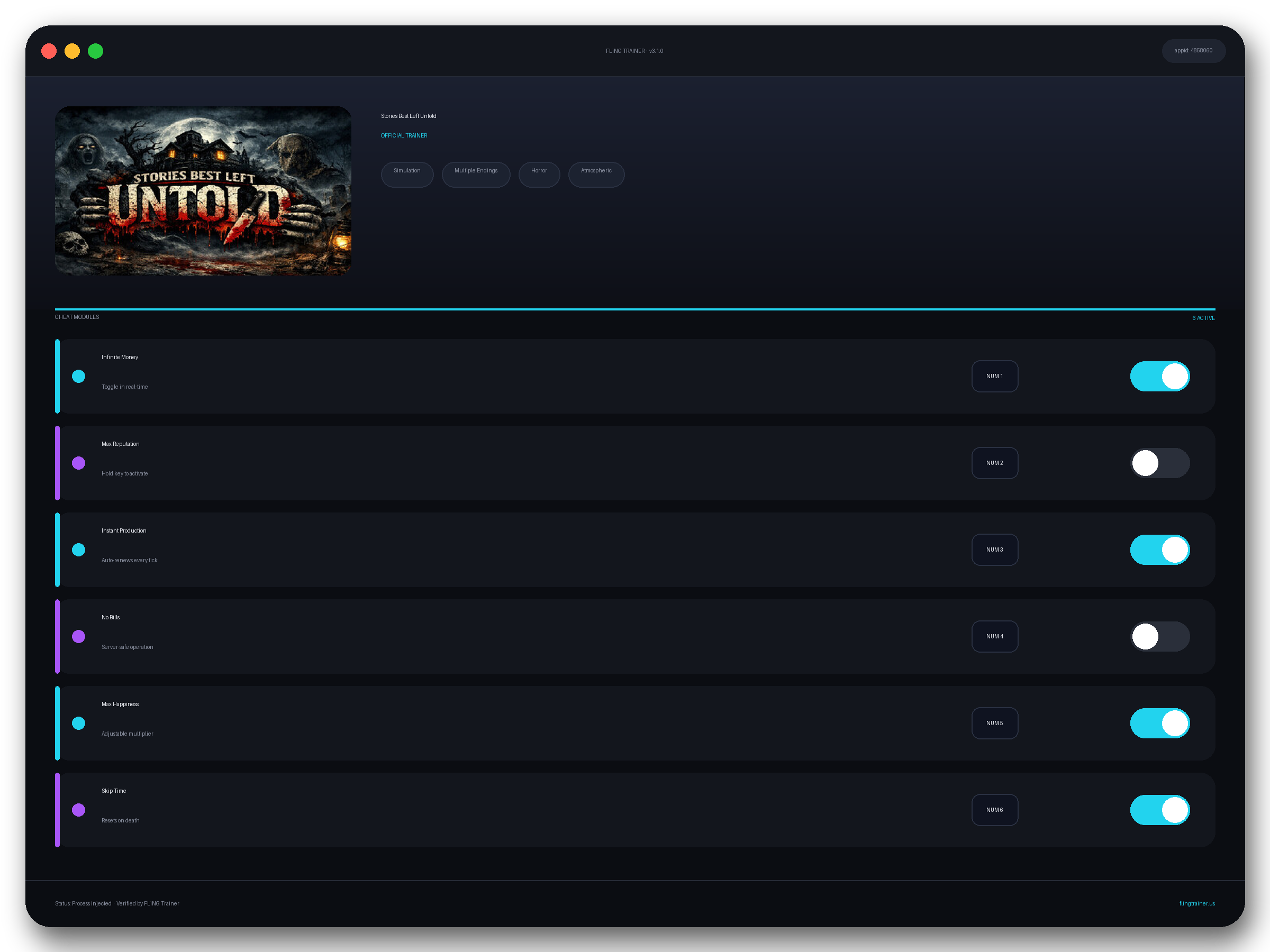 Stories Best Left Untold Trainer interface