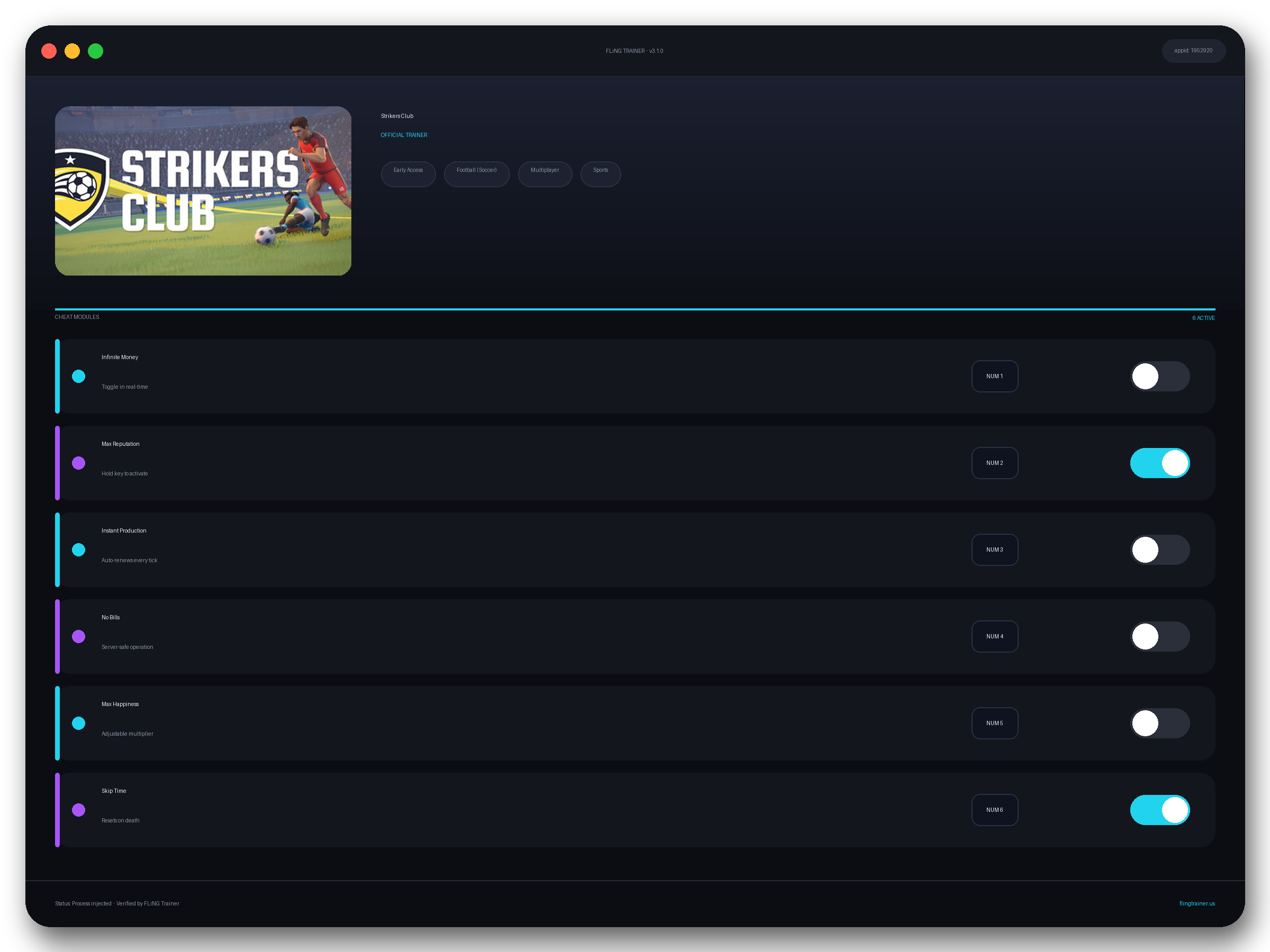 Strikers Club Trainer interface
