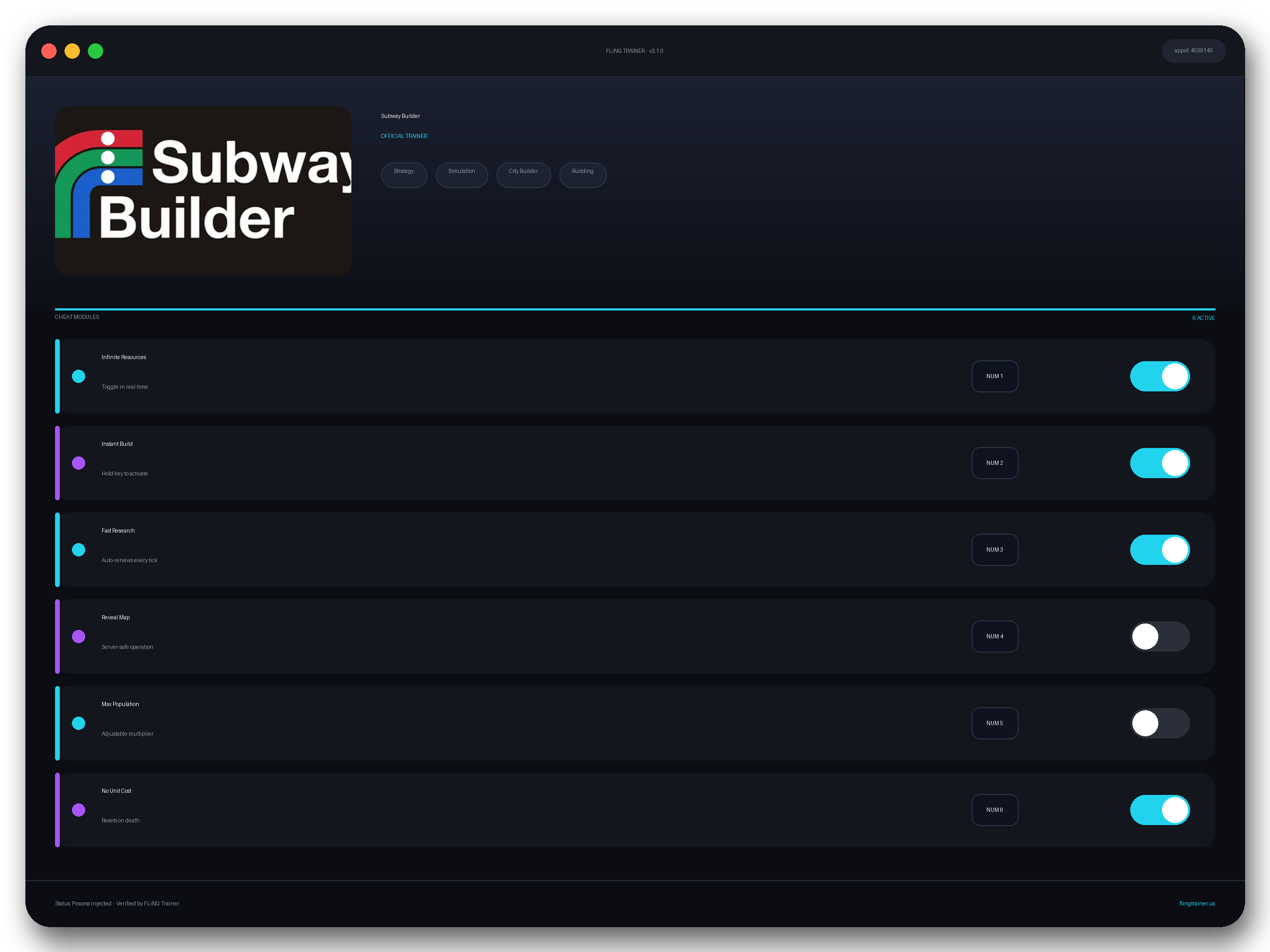 Subway Builder Trainer interface