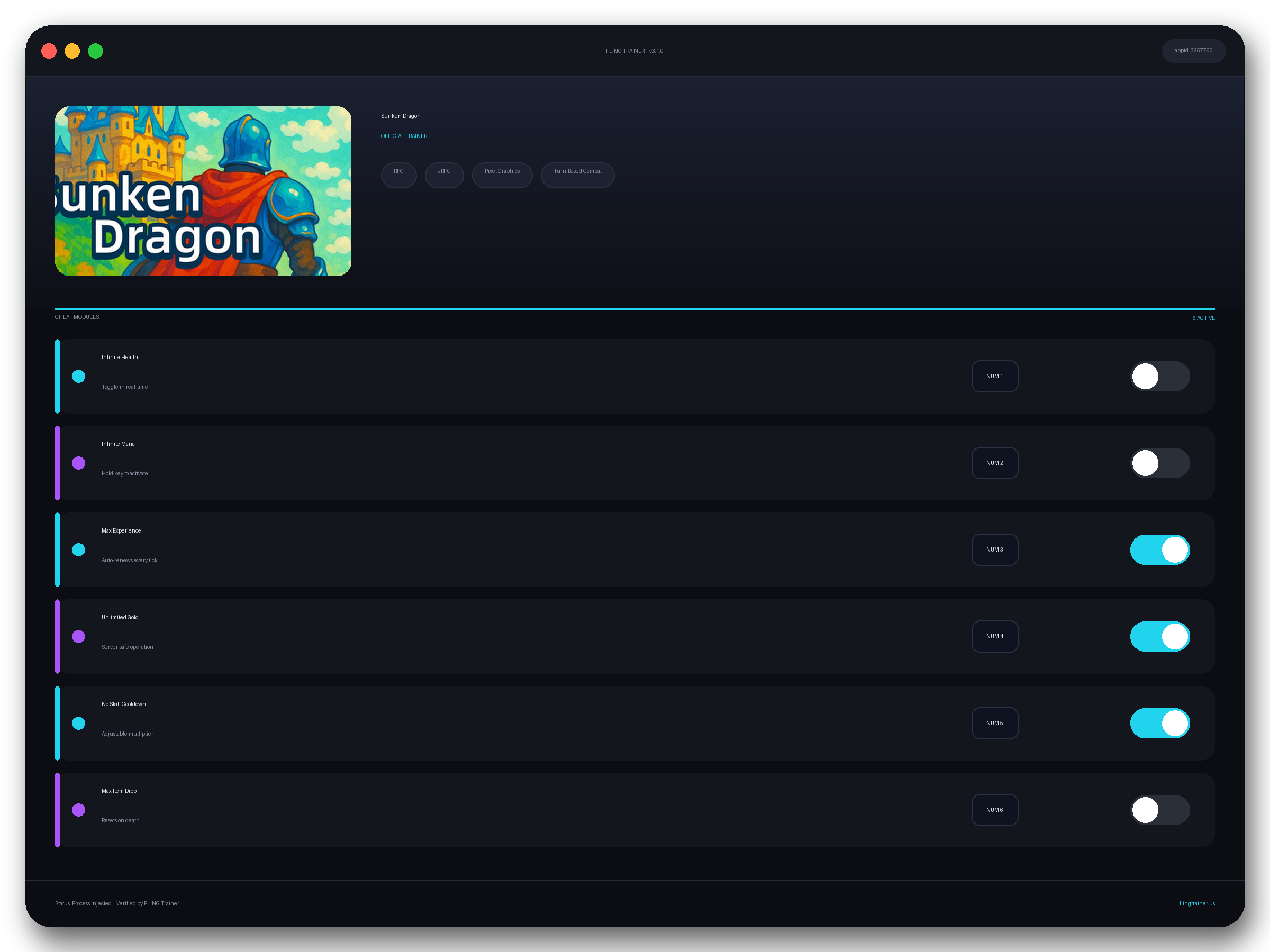 Sunken Dragon Trainer interface
