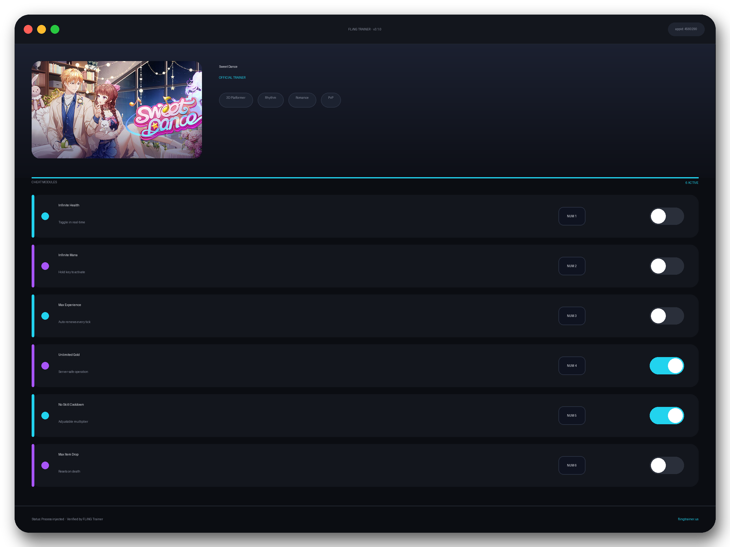 Sweet Dance Trainer interface