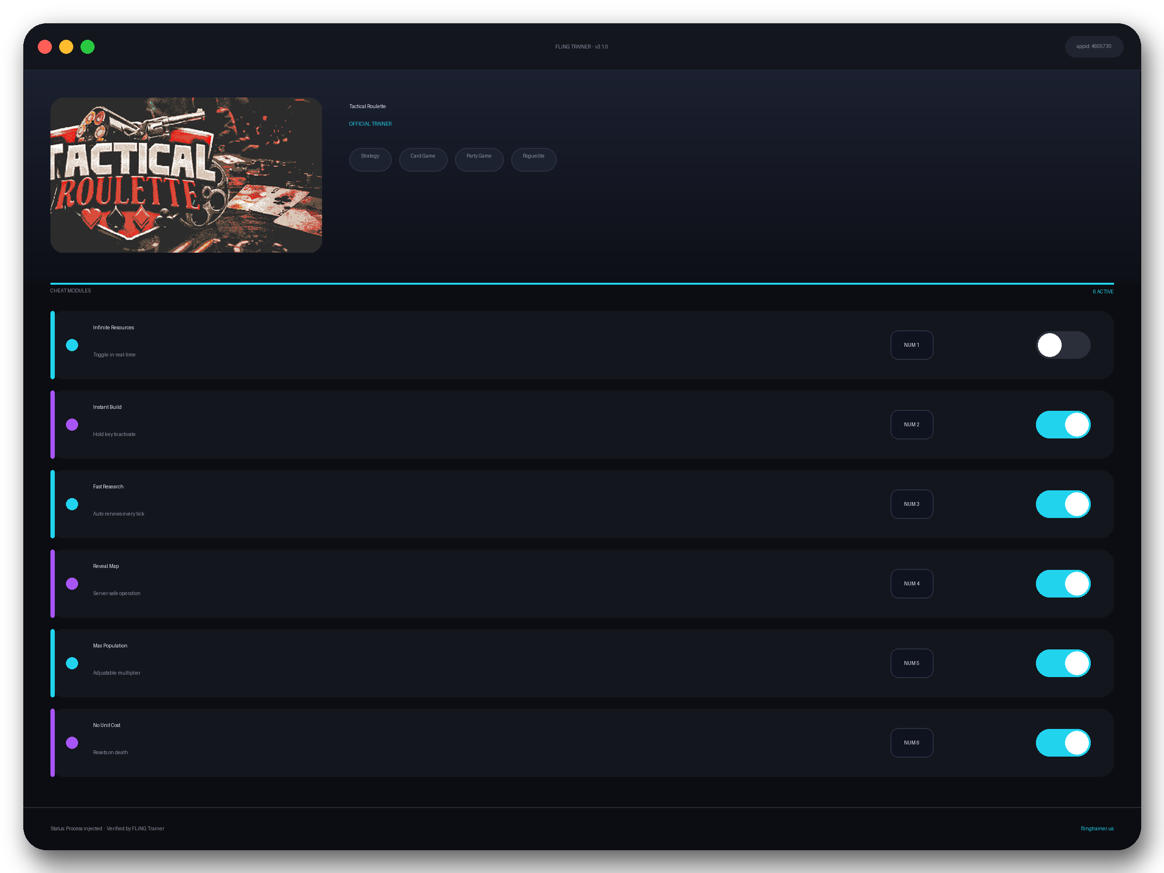 Tactical Roulette Trainer interface