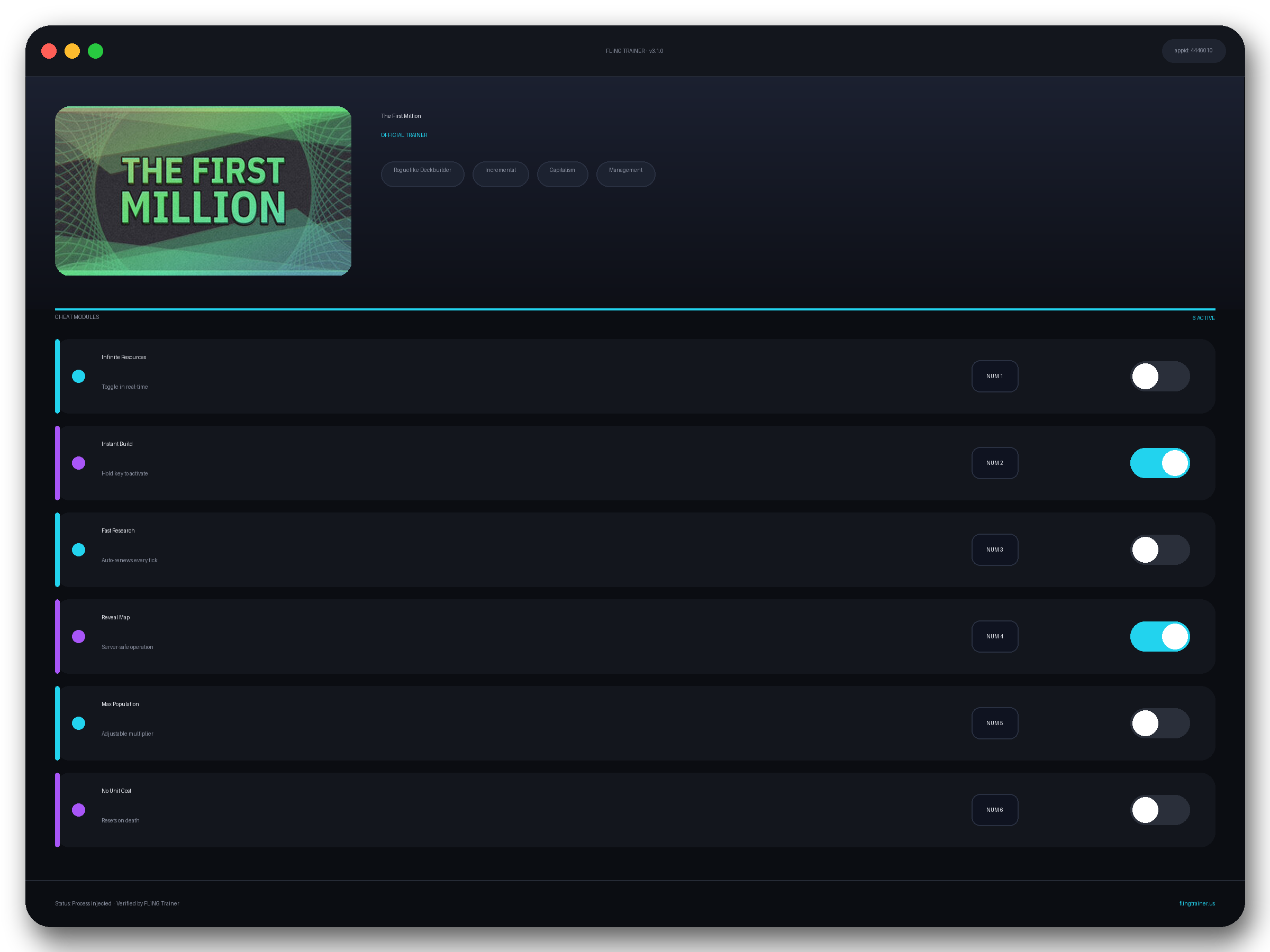 The First Million Trainer interface