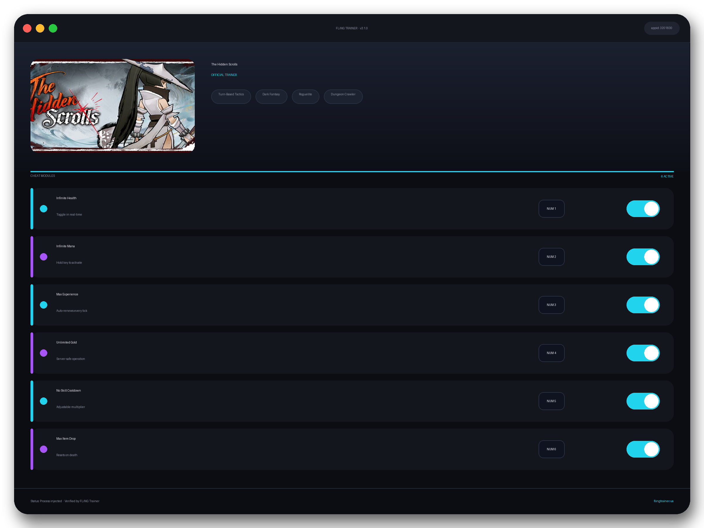 The Hidden Scrolls Trainer interface