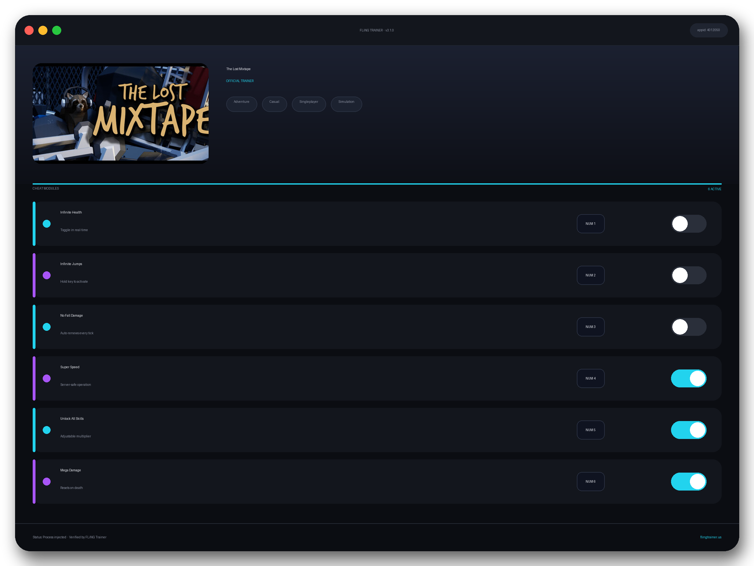 The Lost Mixtape Trainer interface