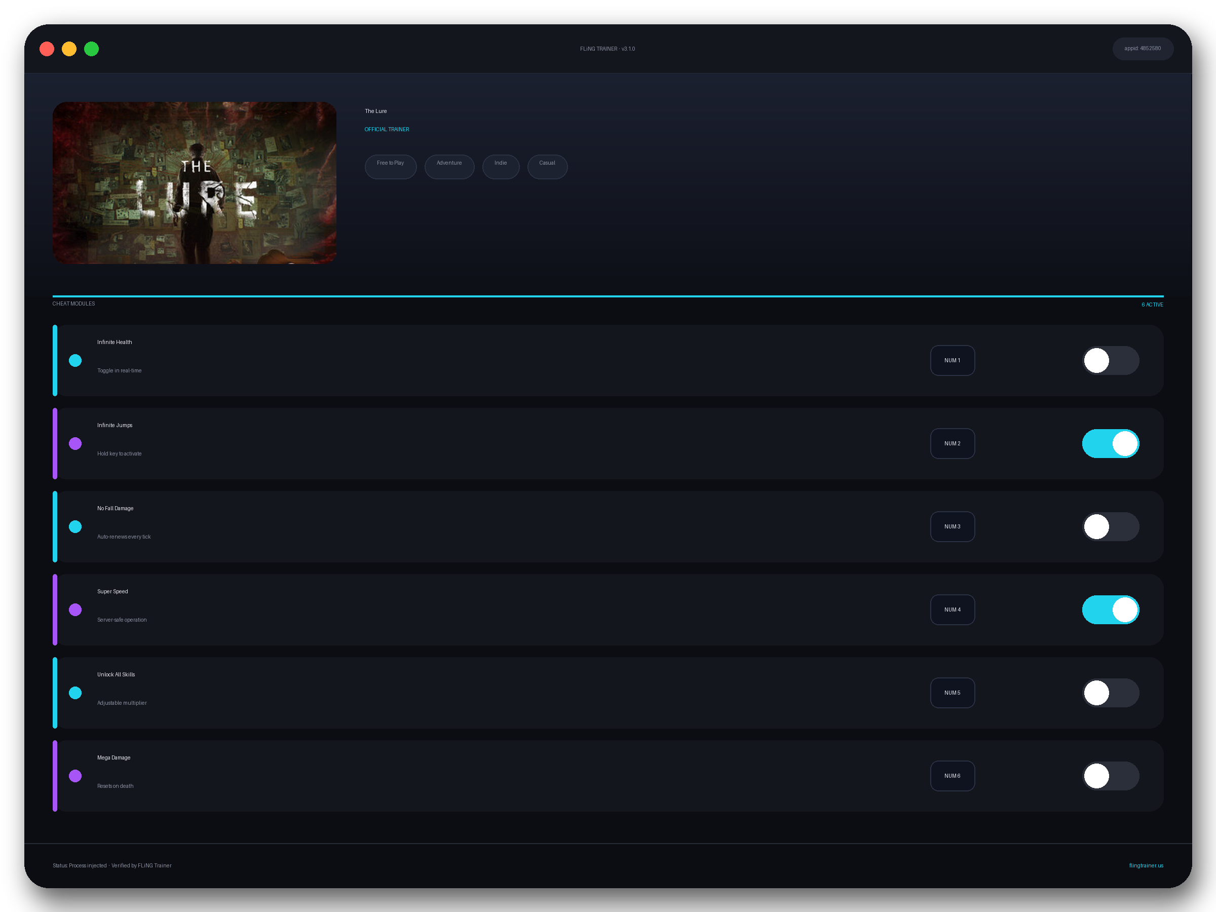The Lure Trainer interface