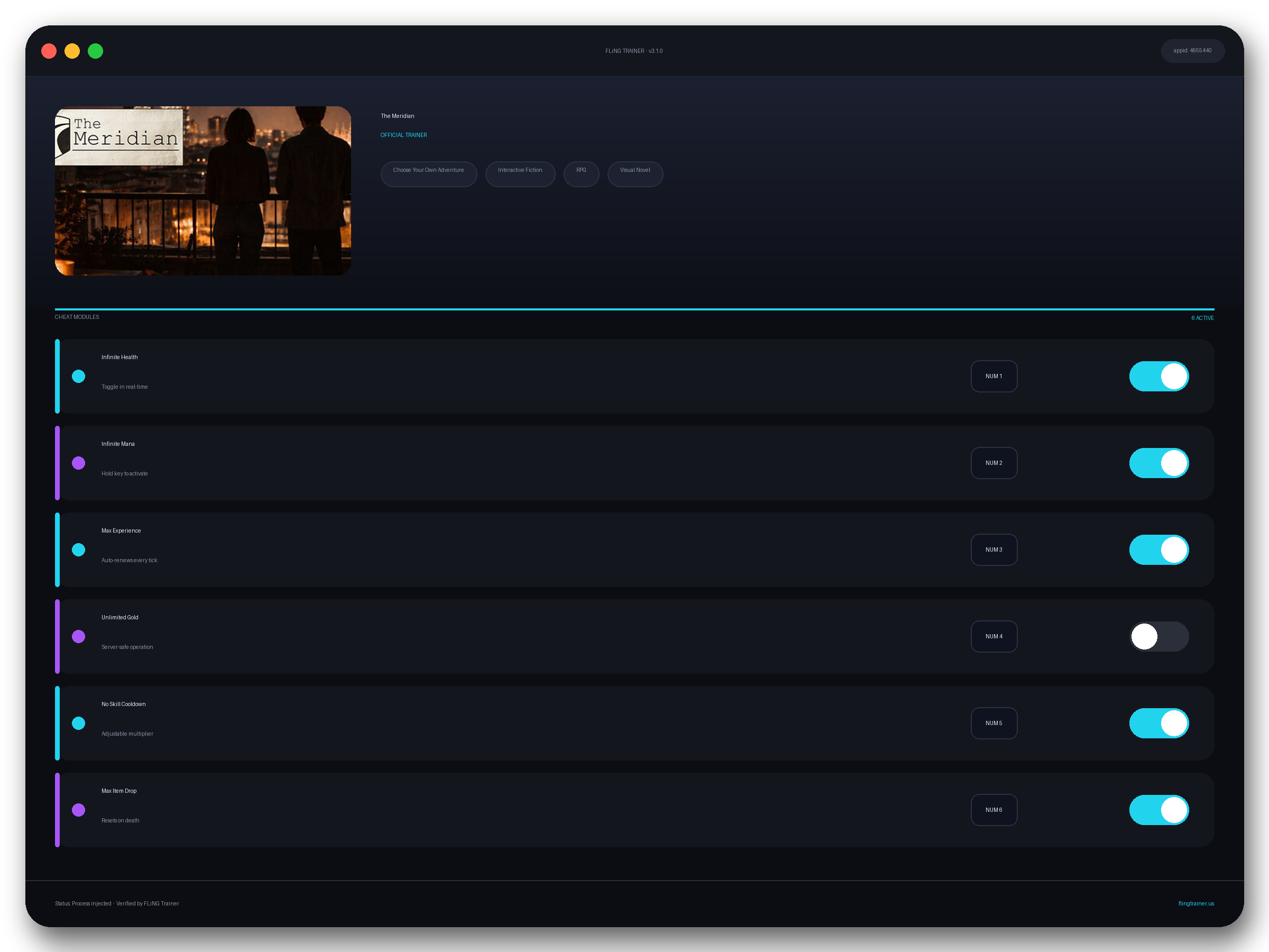 The Meridian Trainer interface