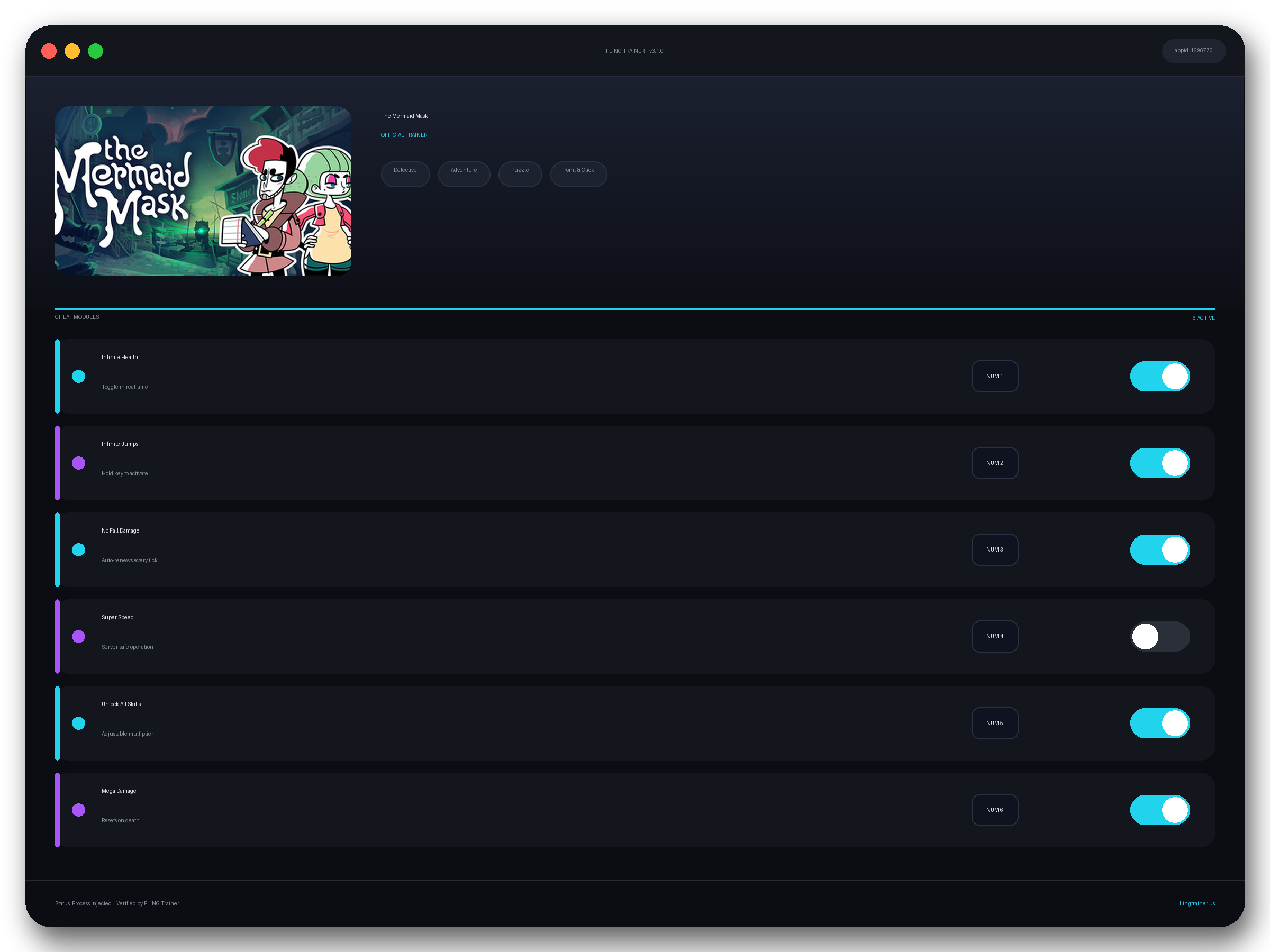 The Mermaid Mask Trainer interface