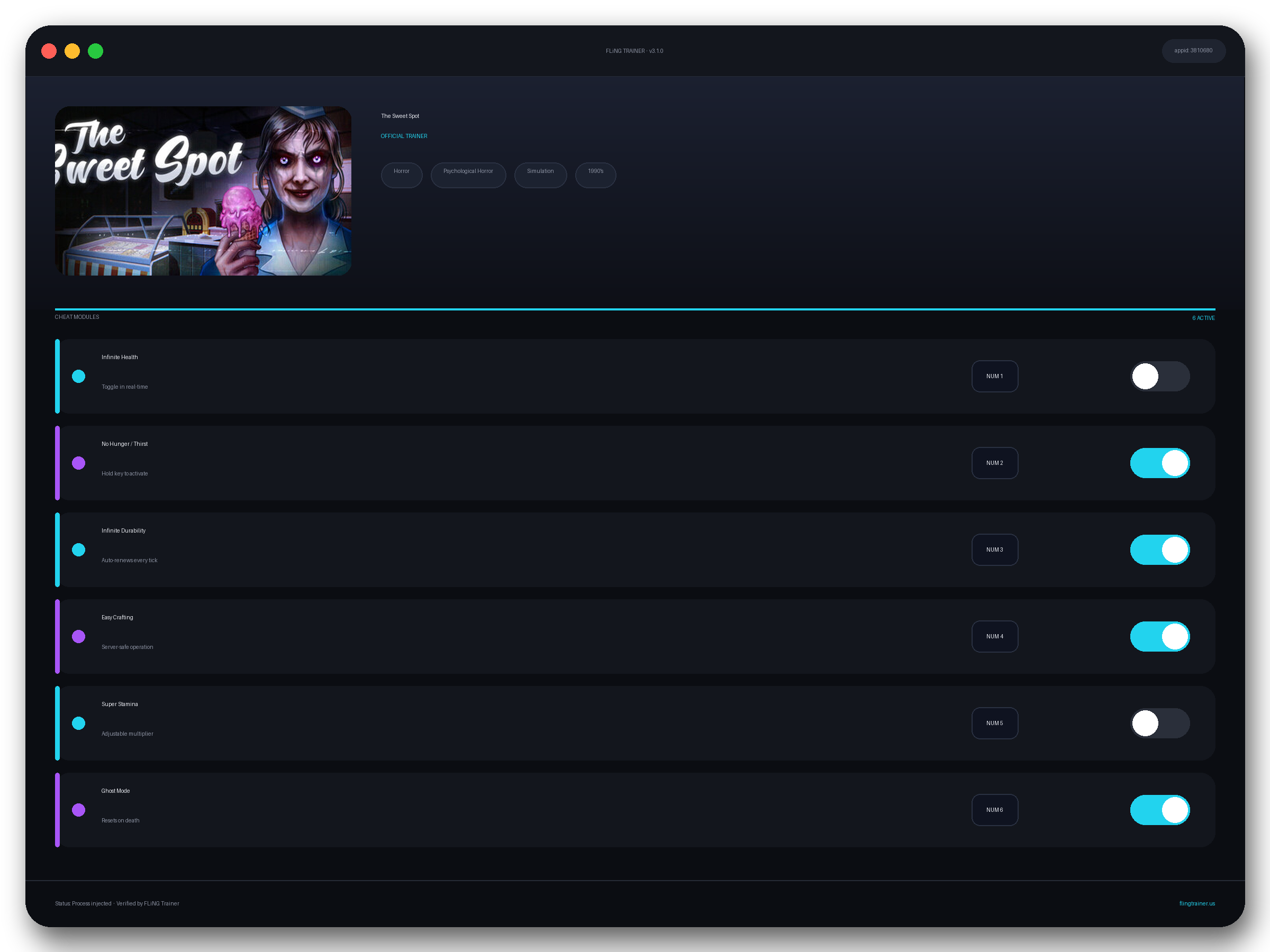 The Sweet Spot Trainer interface