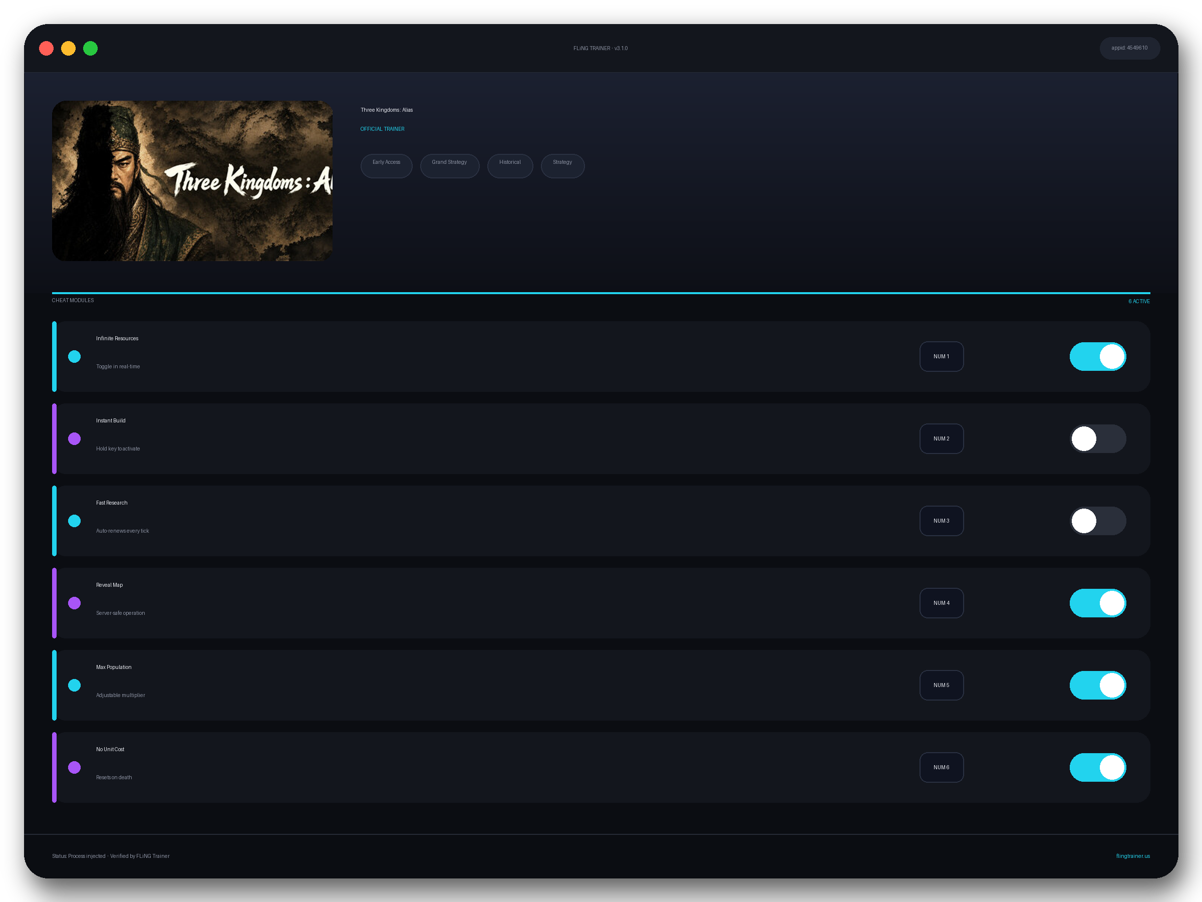 Three Kingdoms : Alias Trainer interface