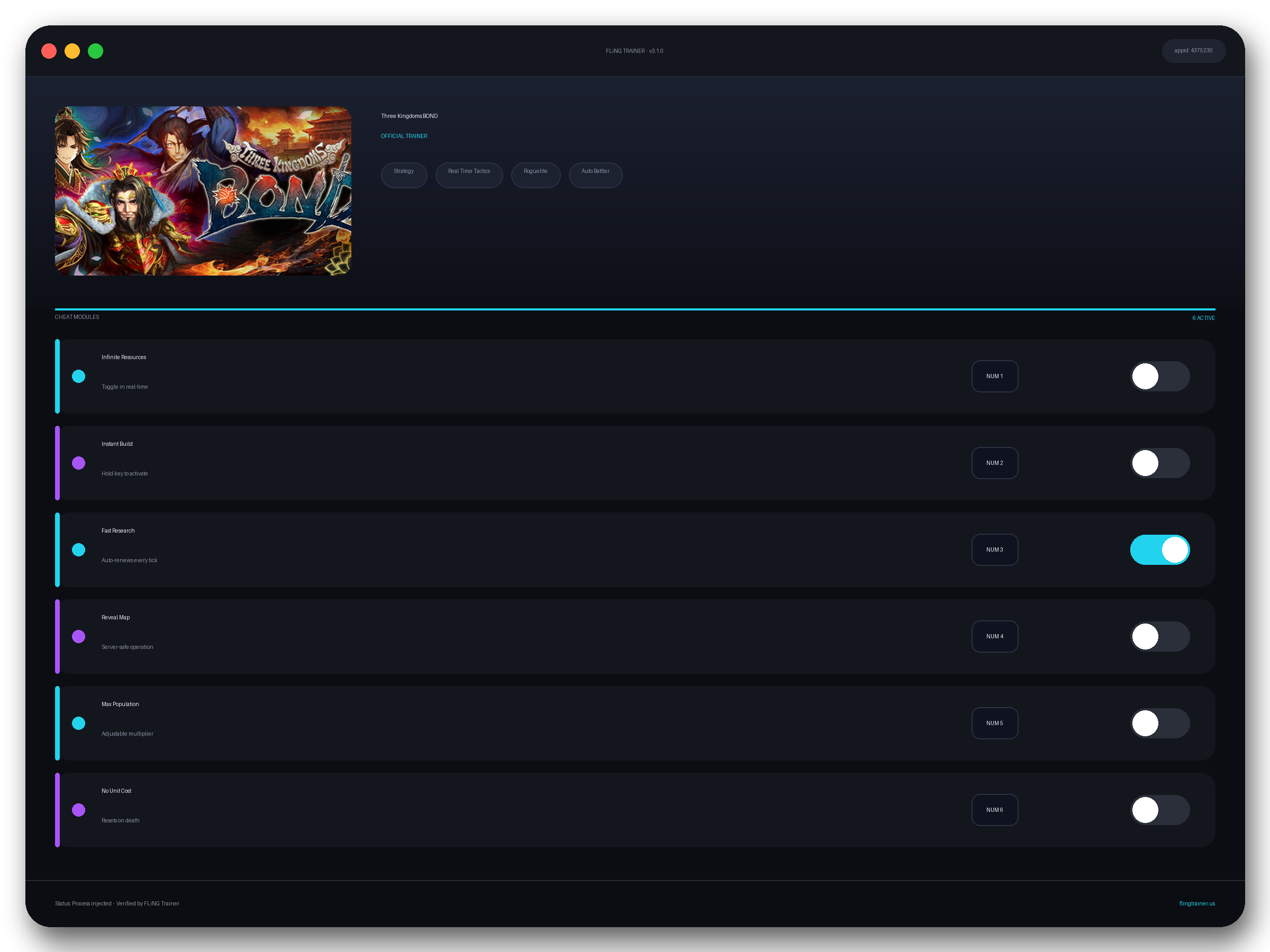 Three Kingdoms:BOND Trainer interface