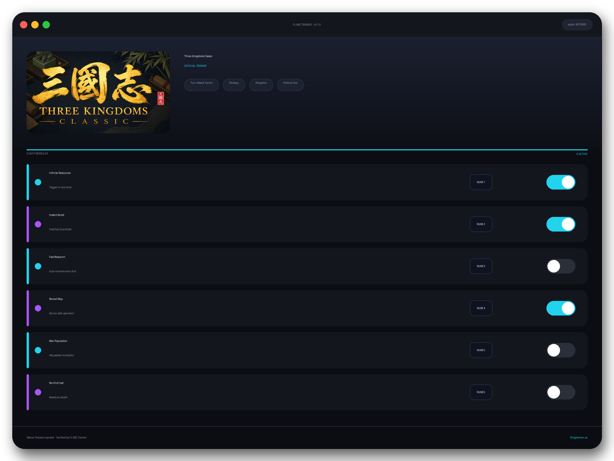 Three Kingdoms Classic Trainer interface