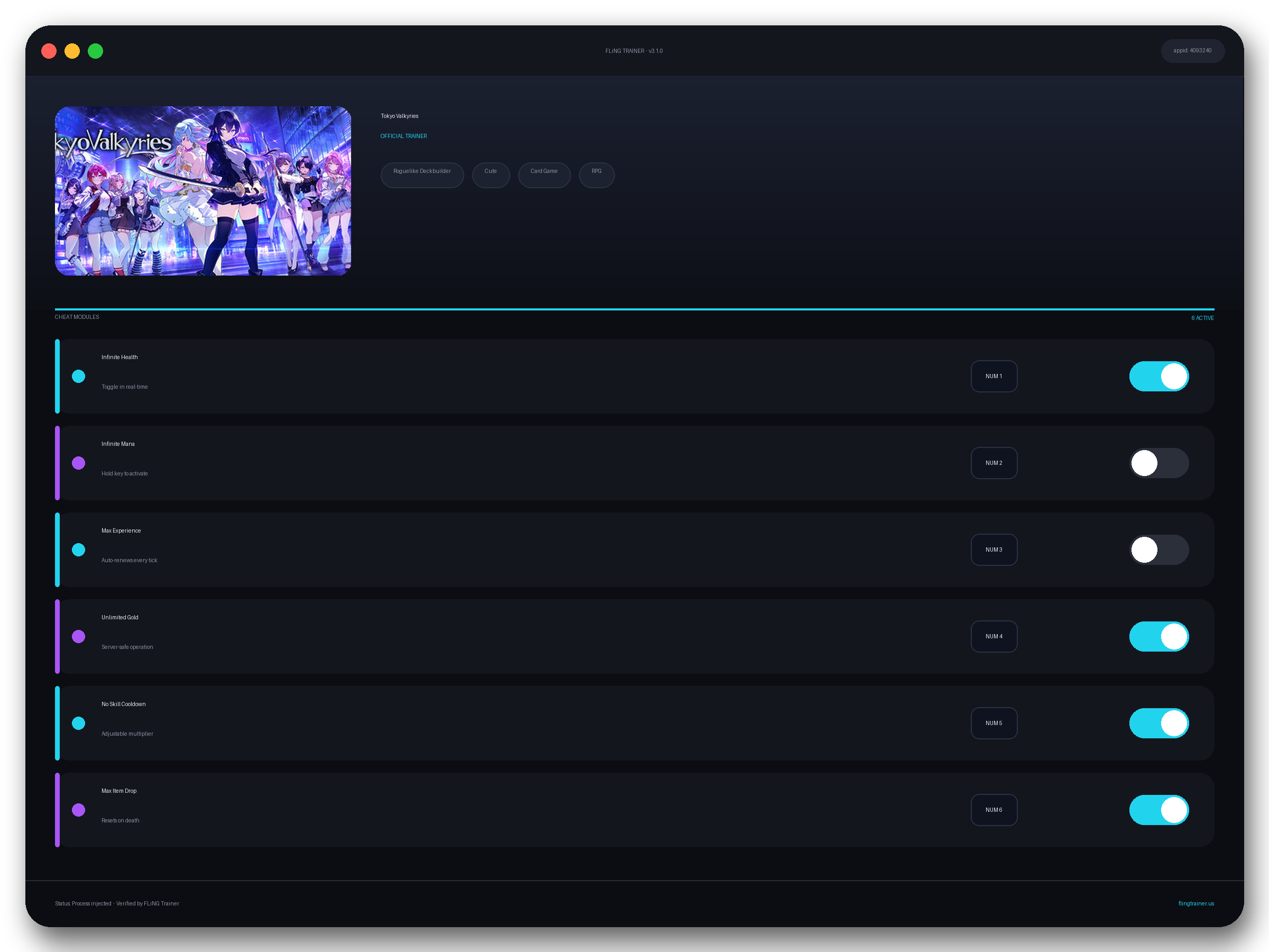 Tokyo Valkyries Trainer interface