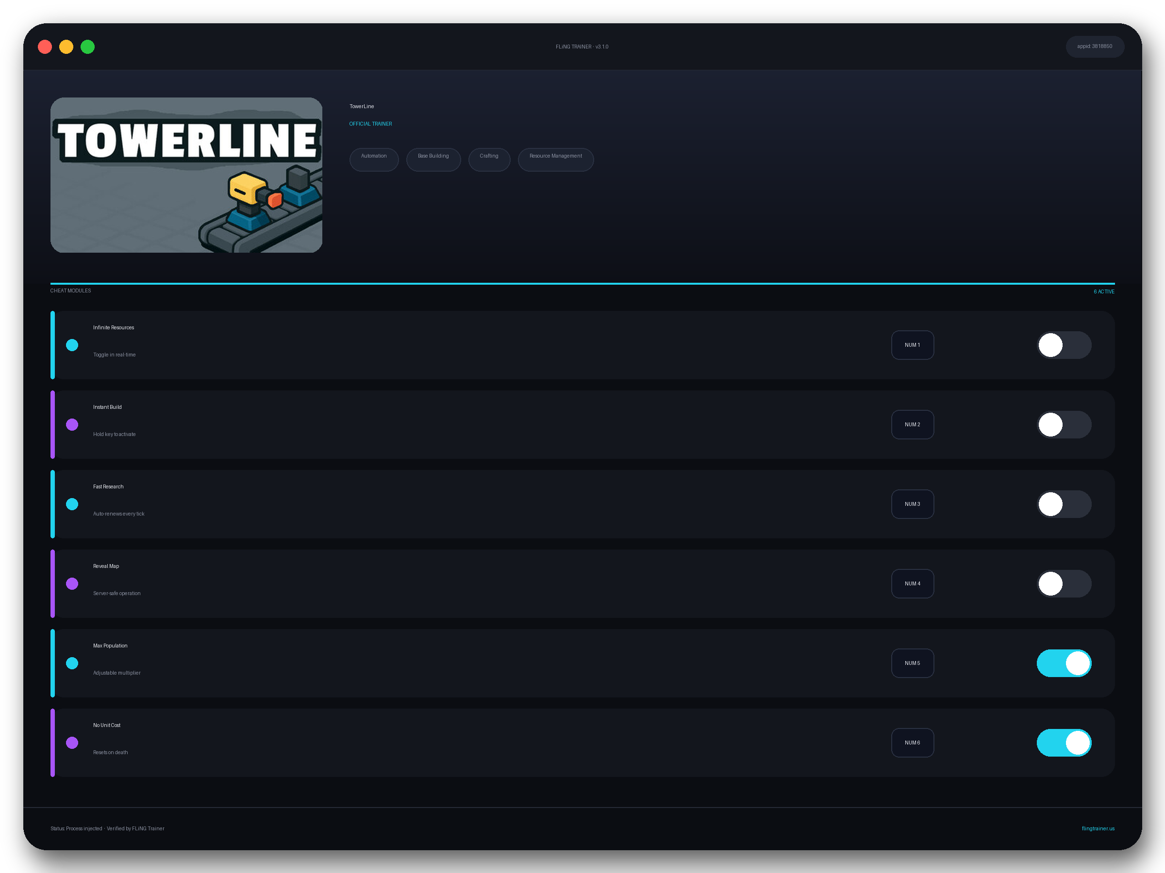 TowerLine Trainer interface