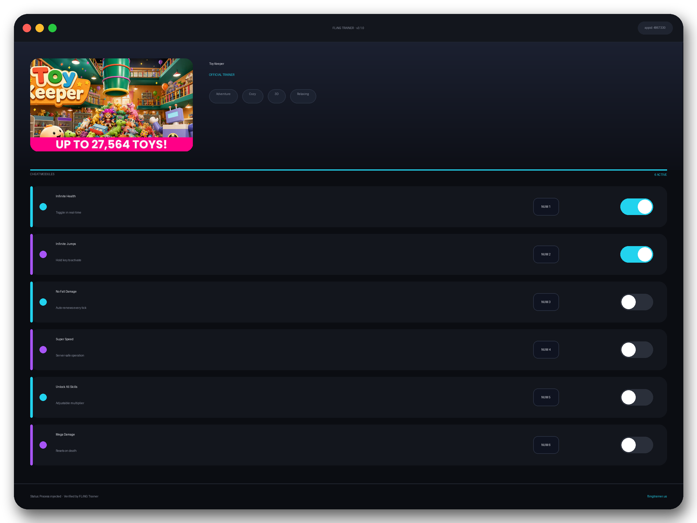 Toy Keeper Trainer interface