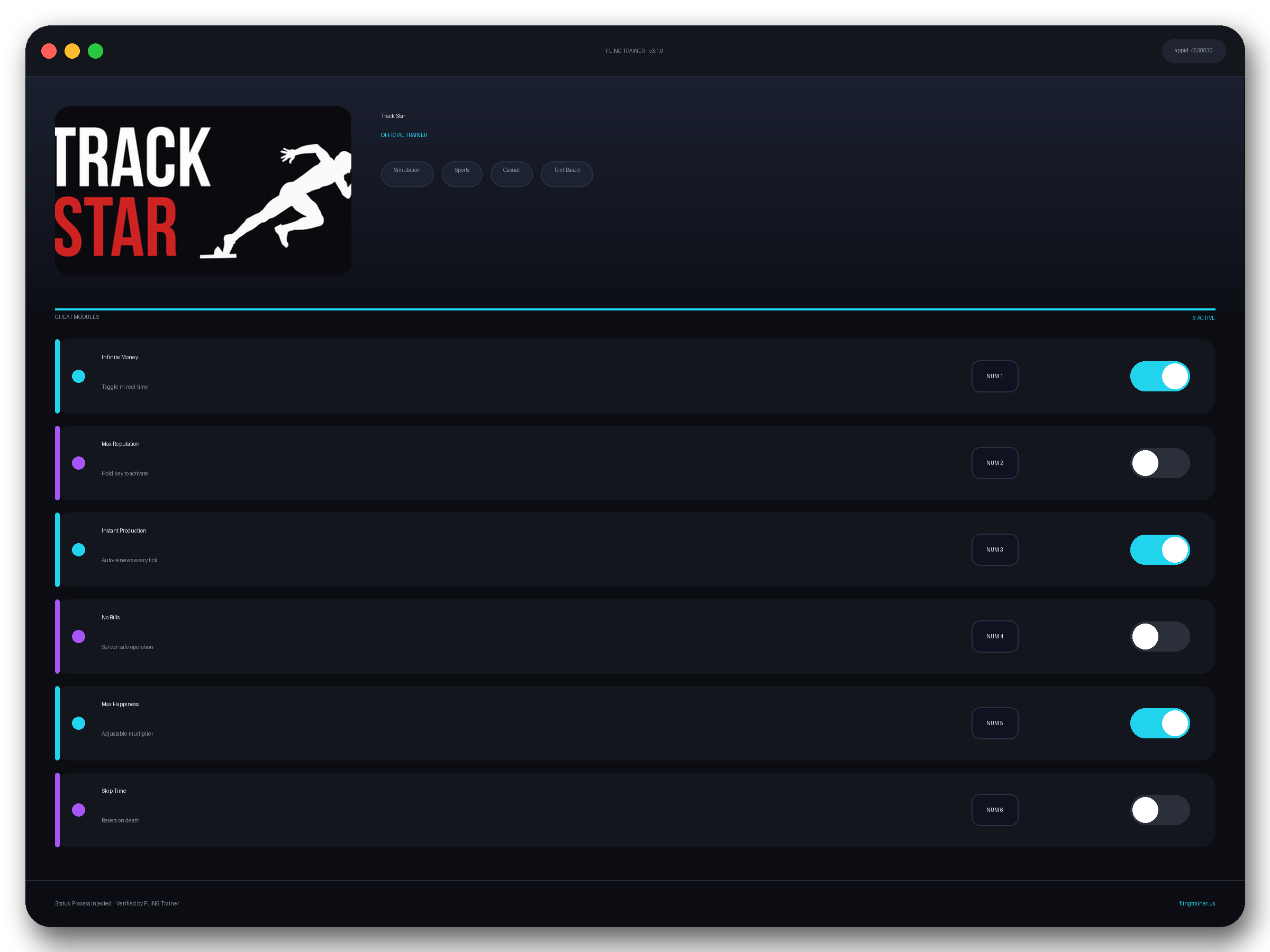 Track Star Trainer interface