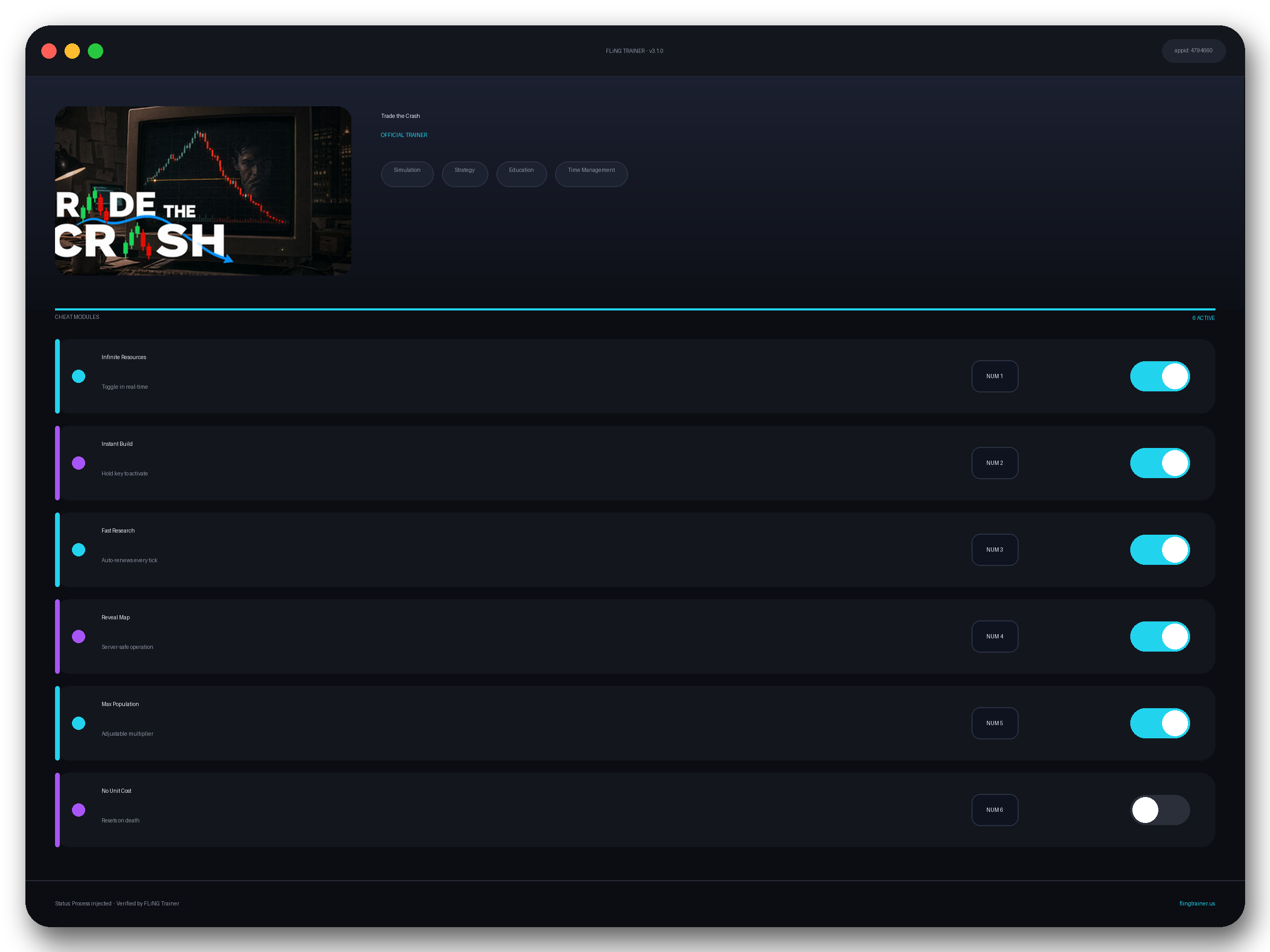 Trade the Crash Trainer interface