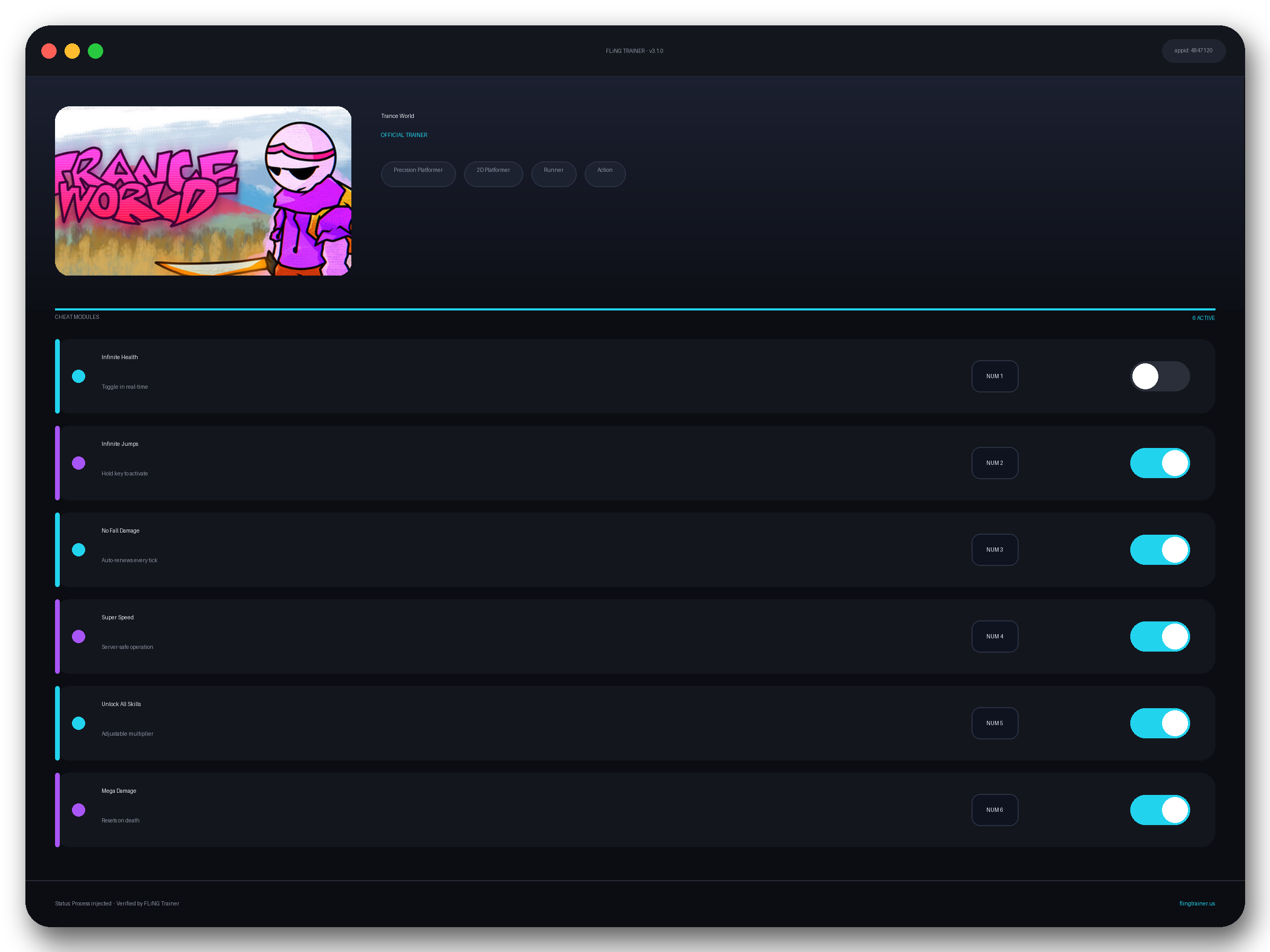 Trance World Trainer interface