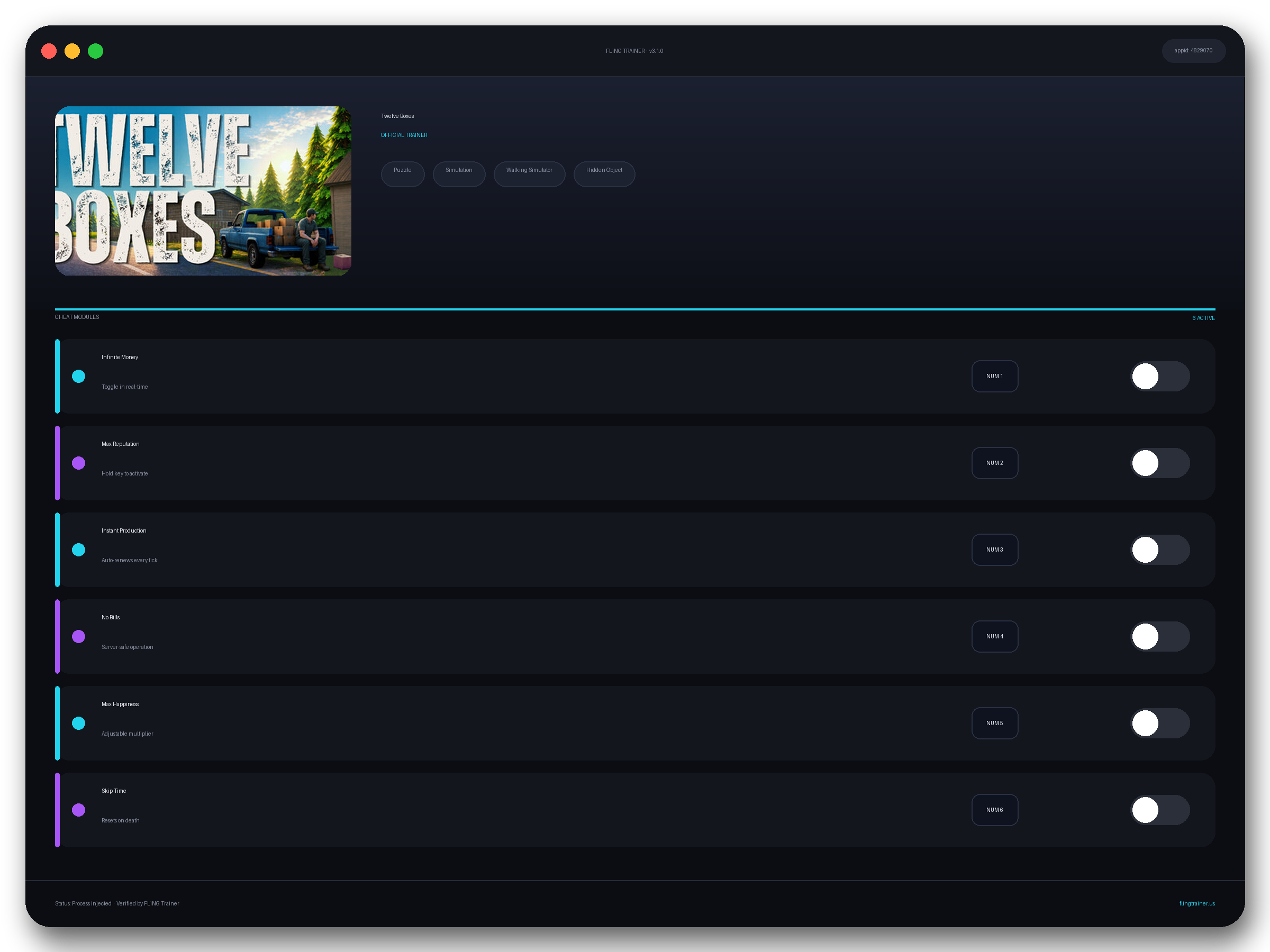 Twelve Boxes Trainer interface