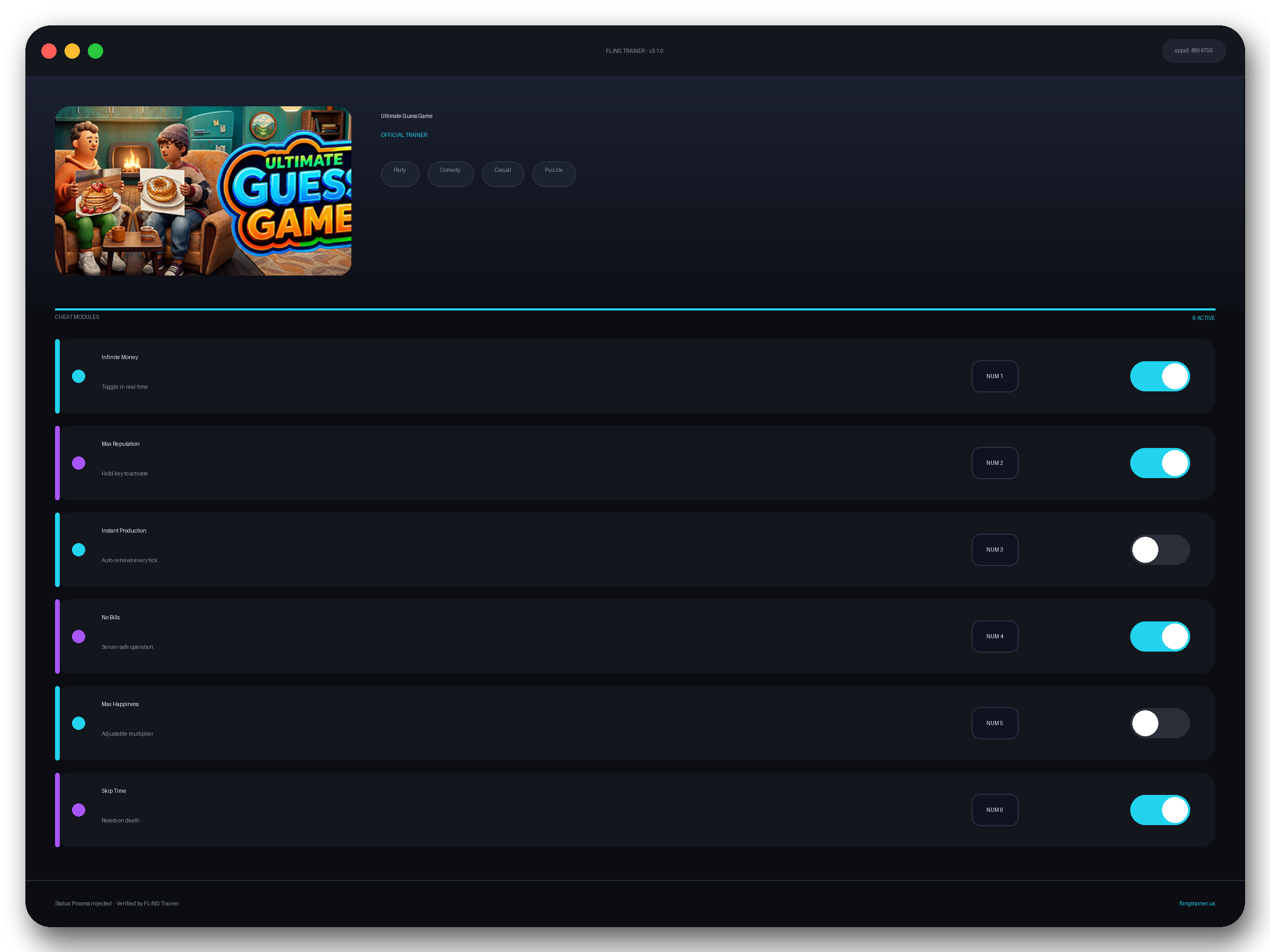 Ultimate Guess Game Trainer interface