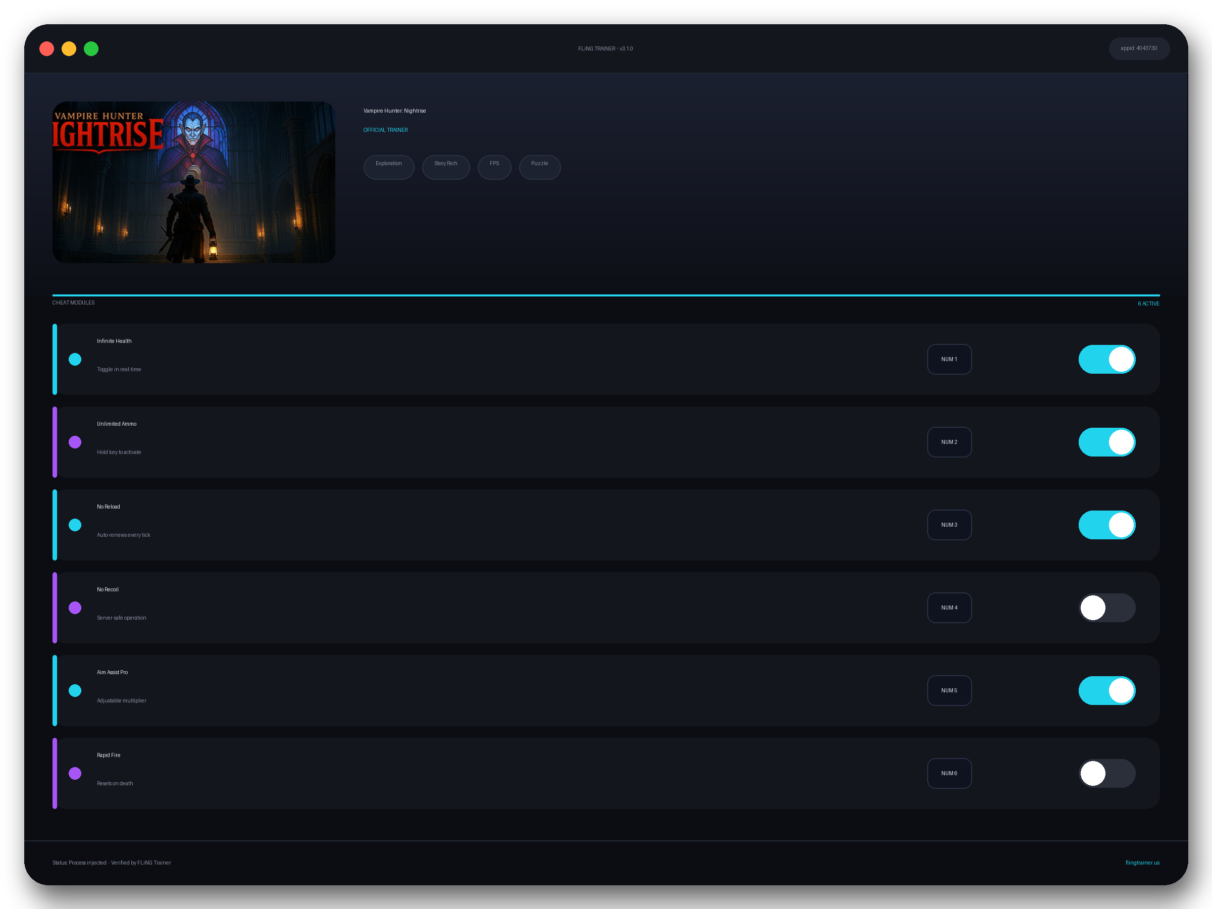 Vampire Hunter: Nightrise Trainer interface