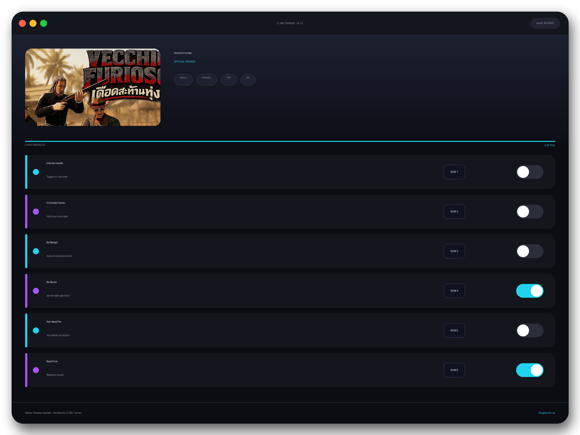 Vecchio Furioso Trainer interface