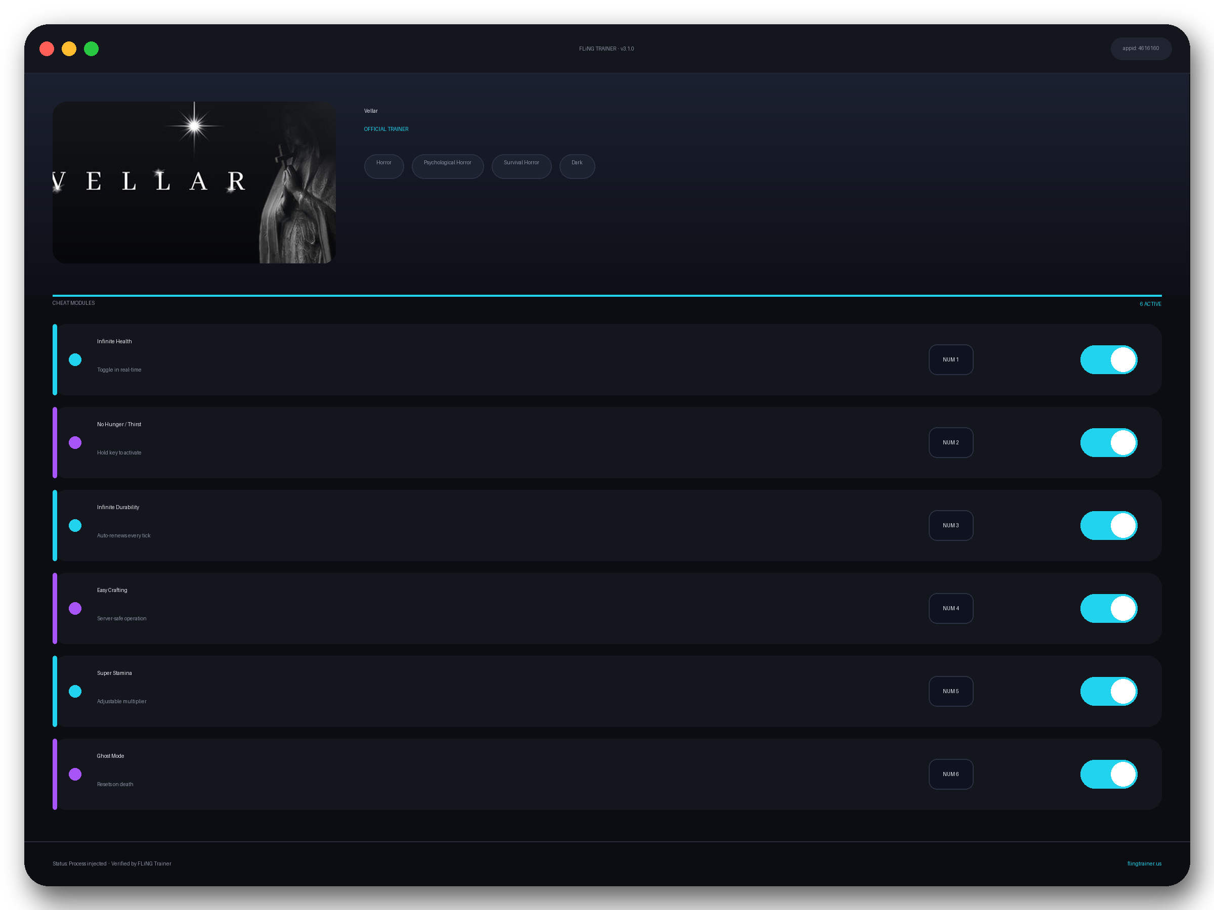 Vellar Trainer interface