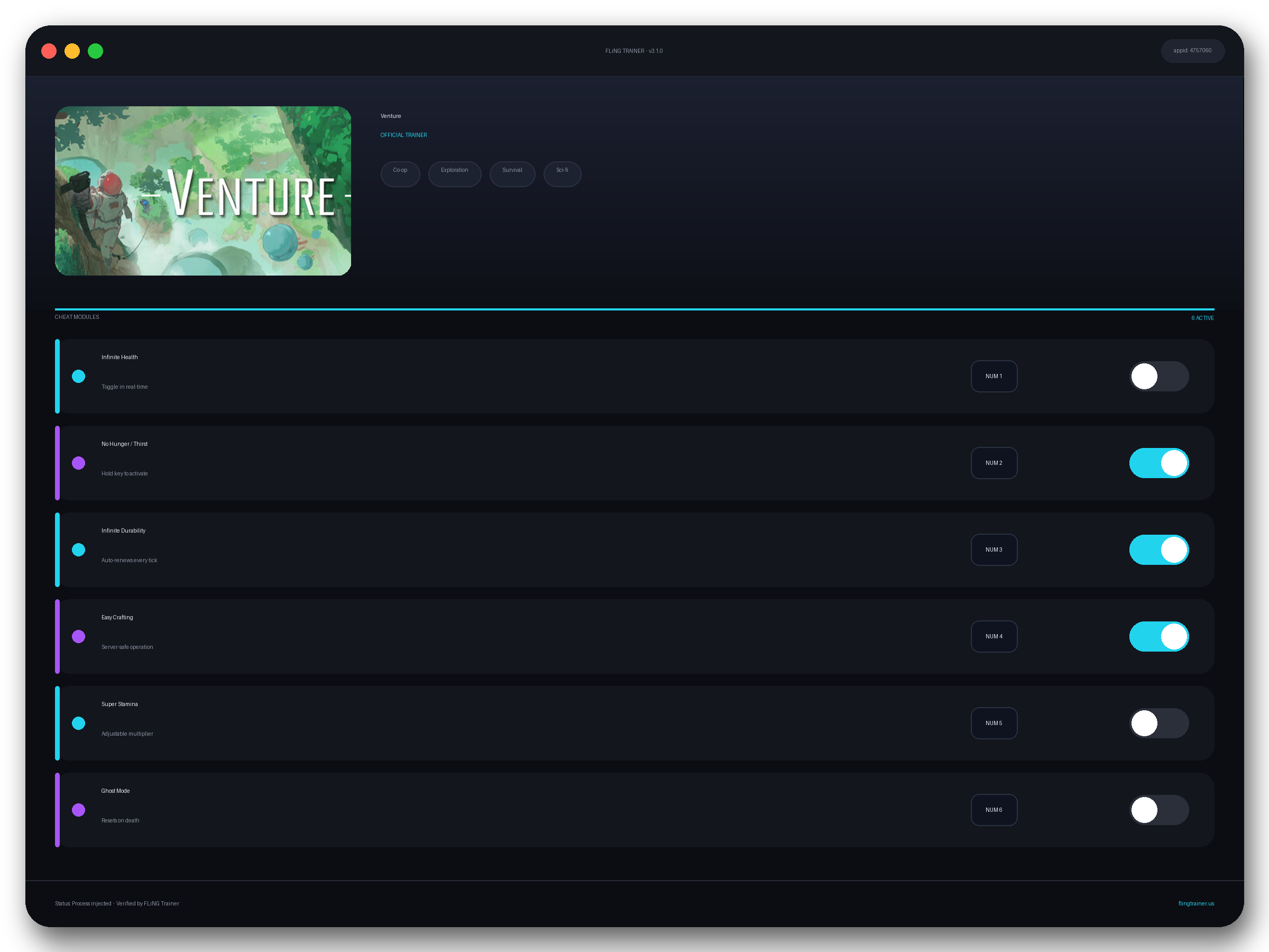 Venture Trainer interface