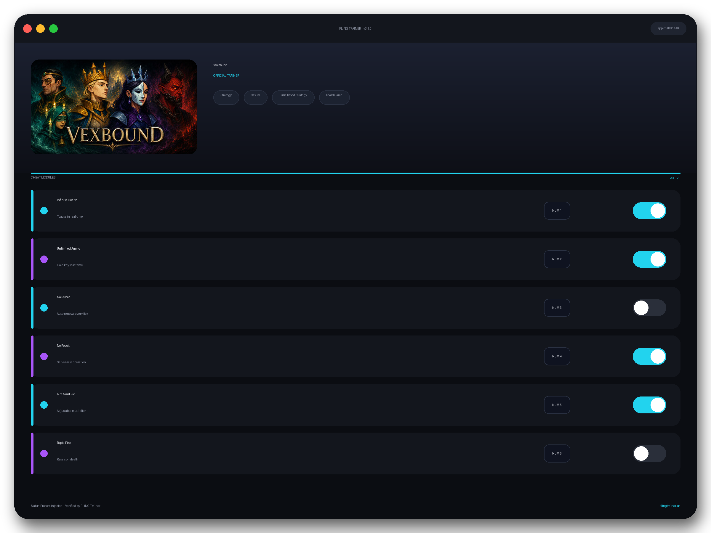 Vexbound Trainer interface
