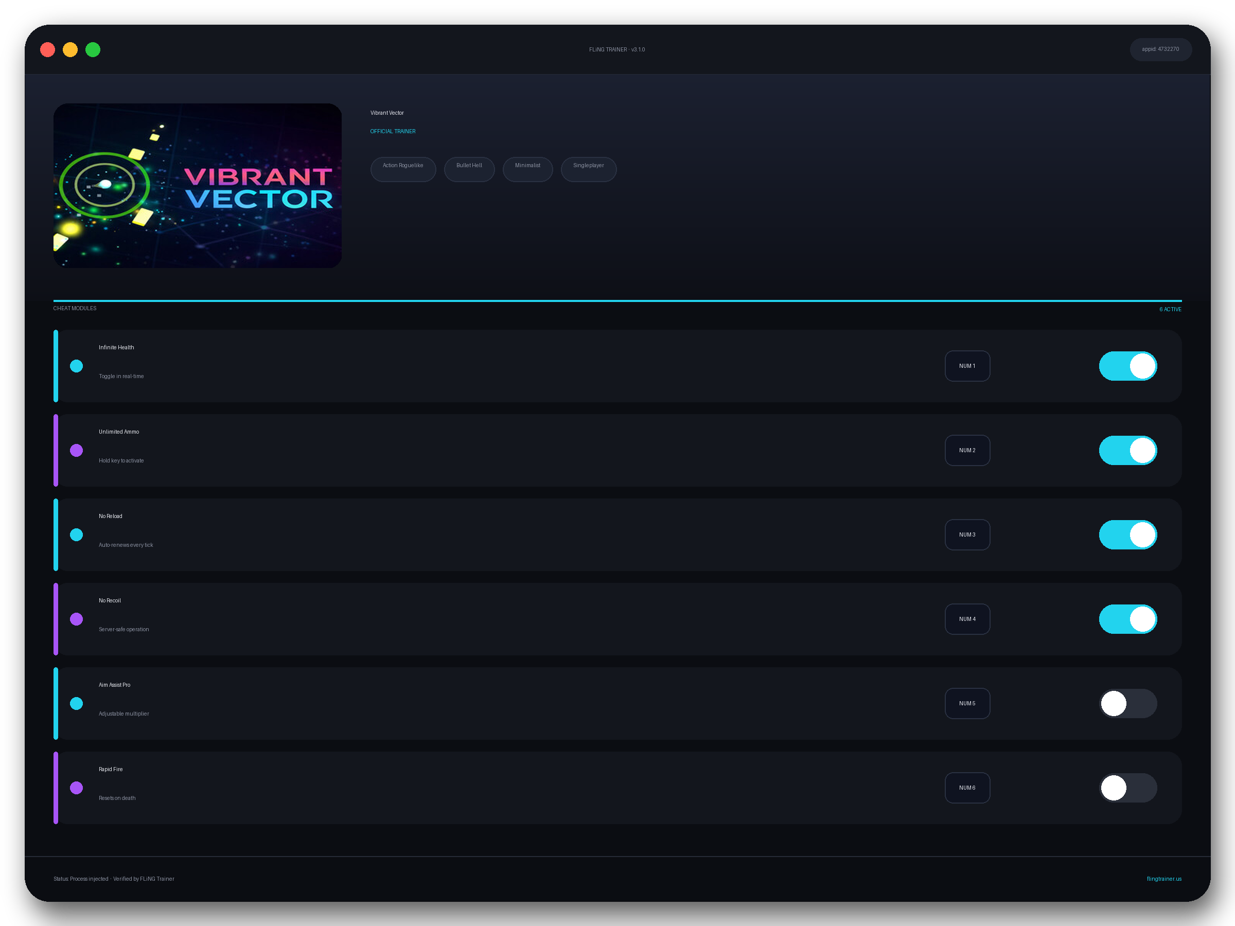 Vibrant Vector Trainer interface