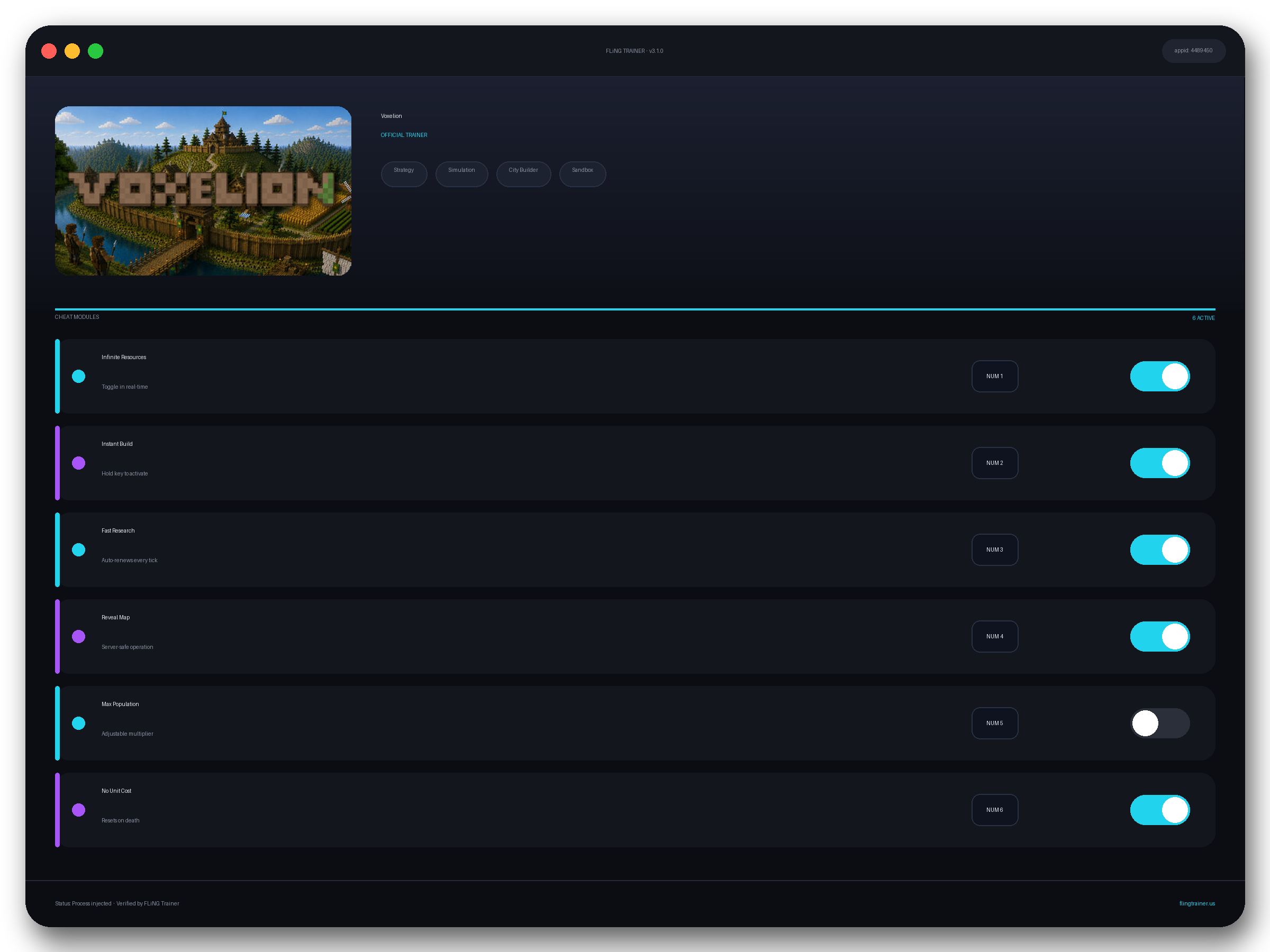 Voxelion Trainer interface