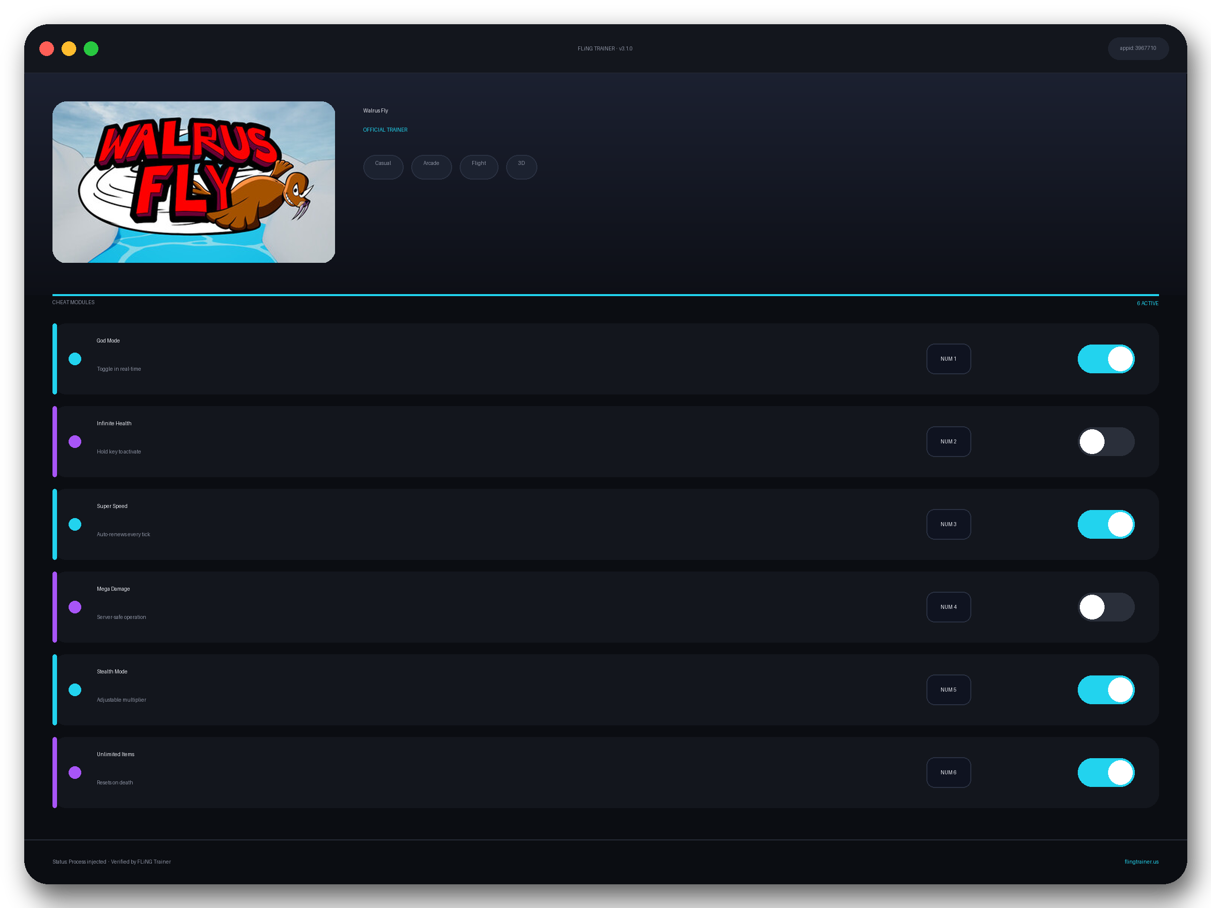 Walrus Fly Trainer interface